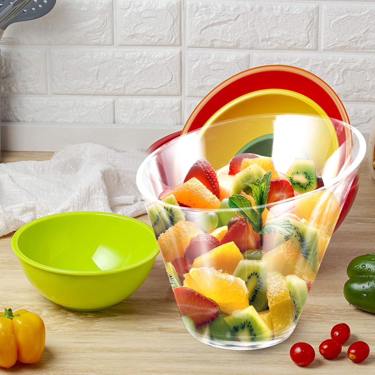 Luxshiny Transparent Salad Bowl Slant Cut Bowl Acrylic Salad Clear Snack Food Serving s Snack Container for Dessert Fruit Vegetable Oatmeal Popcorn (19cm) Vegetable Serving