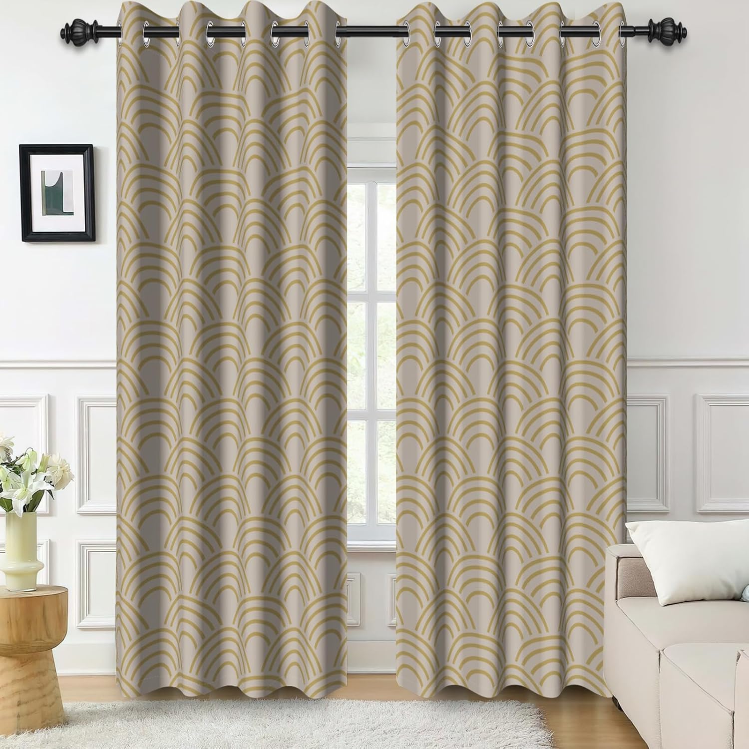 Black Blackout Curtains for Bedroom, Arrow Striped Print Window Curtains 84 Inches Length 2 Panels Set Noise Reducing Thermal Insulated Window Drapes for Living Room,52" W x 84" L