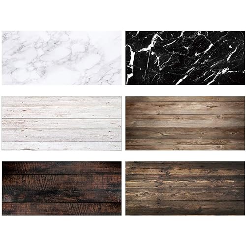 Allenjoy 3pcs 34.4x15.7 in Double Sided Photography Background 2 in 1 Black Marble Wood Texture Pattern Paper Tabletop Backdrop Food Jewelry Cosmetics Makeup Professional Photo Shoot