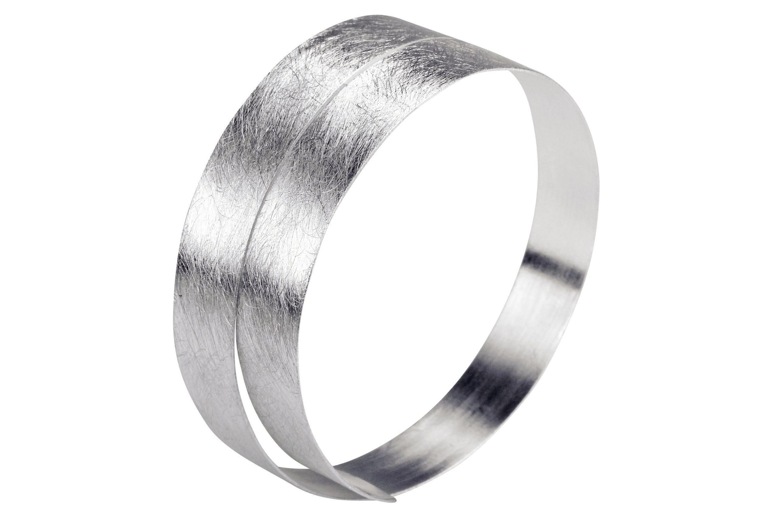 SILBERMOOS Damen Armreif Armspange schmal offen gewickelt flexibel gebürstet Spirale 925 Sterling Silber