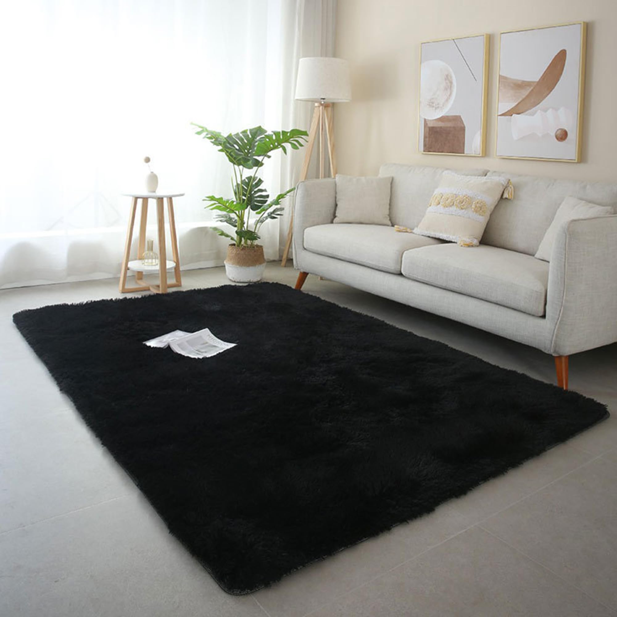 Grand tapis noir haut de gamme 80x150 confortable et lavable