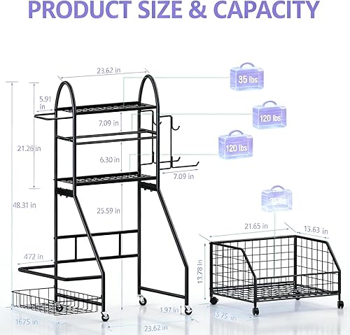 Miniatura 3 de Estante para mancuernas, soporte de peso de 400 libras para pesas rusas, almacenamiento ajustable para gimnasio en casa para esterilla de yoga y