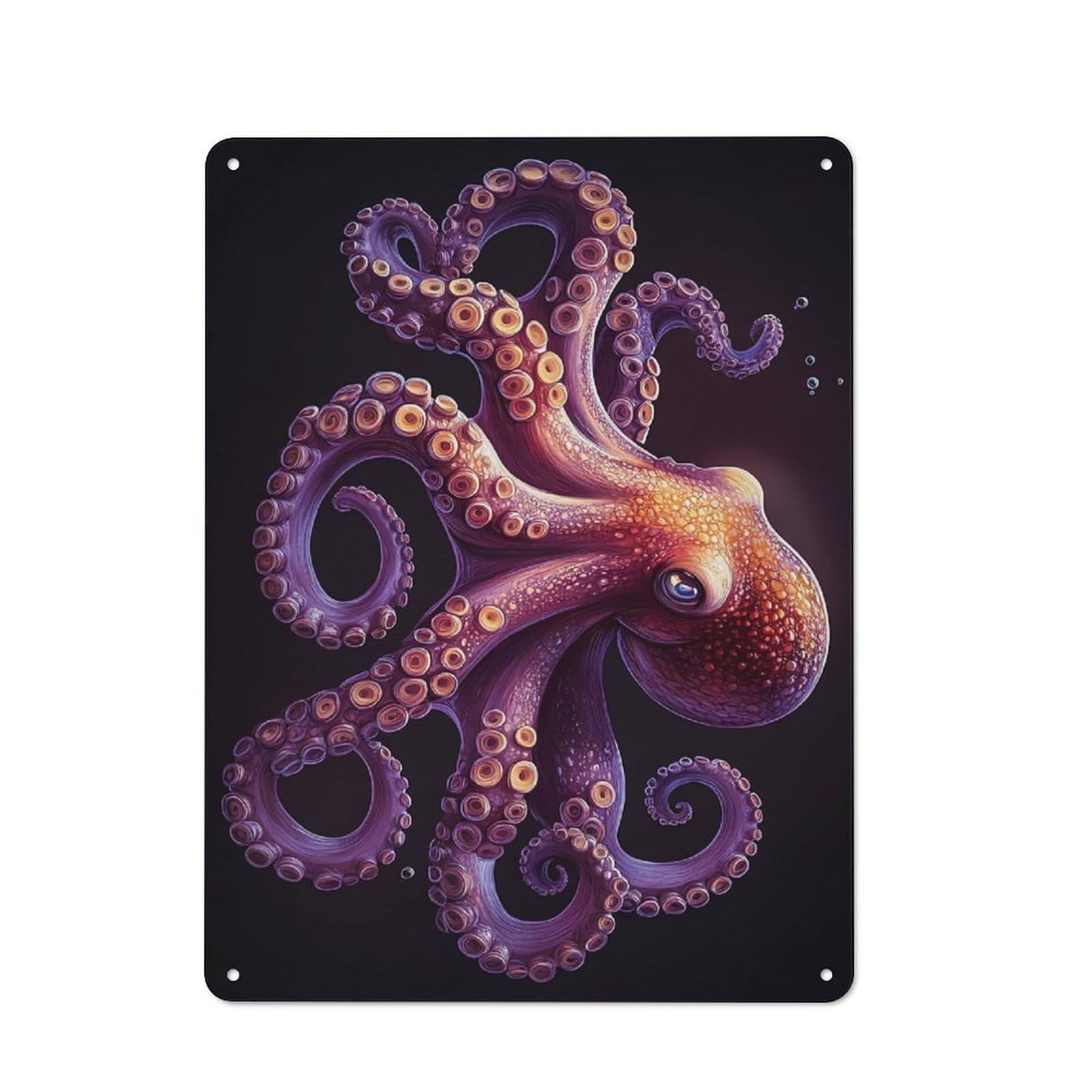 Junmoney Style-7 Farmhouse Detailed Octopus Illustration On Black Background Country Metal Sign 40X30cm, Cottage Wall Art For Farmhouse Kitchen, Pantry Or Dining Area