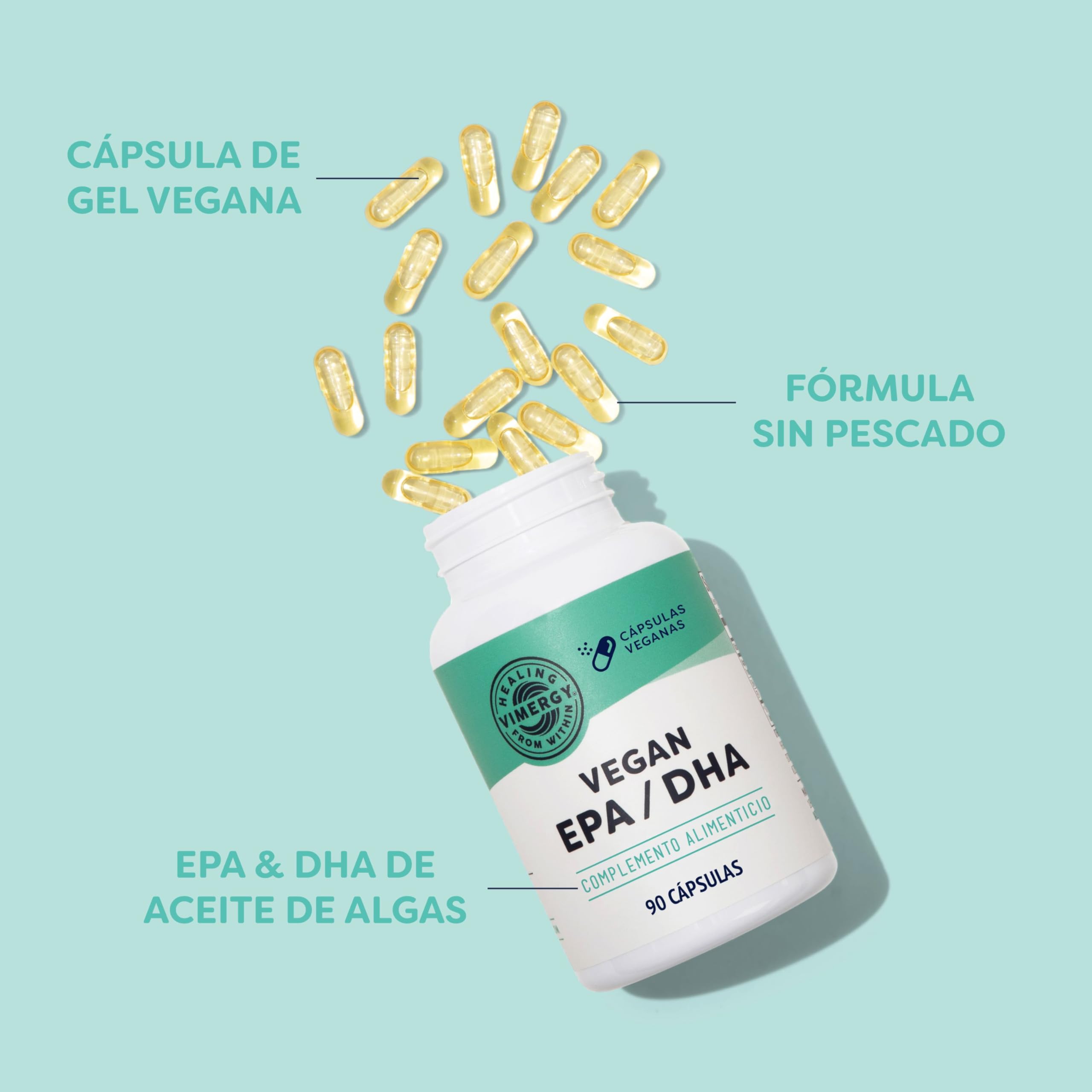 Vimergy Vegan EPA DHA (30 Dosis) – 270 Cápsulas – Omega 3 de Algas Marinas – Omega 3 EPA y DHA – Omega 3 Vegano en Cápsulas Blandas sin Gelatina – No GMO, sin Gluten - Kosher