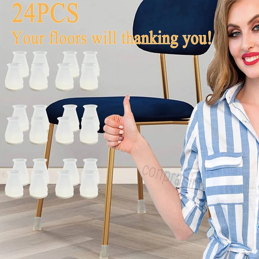 32PCS Chair Leg Floor Protectors, Rectangle Chair Leg Protection Caps, Small Clear Silicone Chair Leg Covers With Light Brown Felt Pads For Hardwood