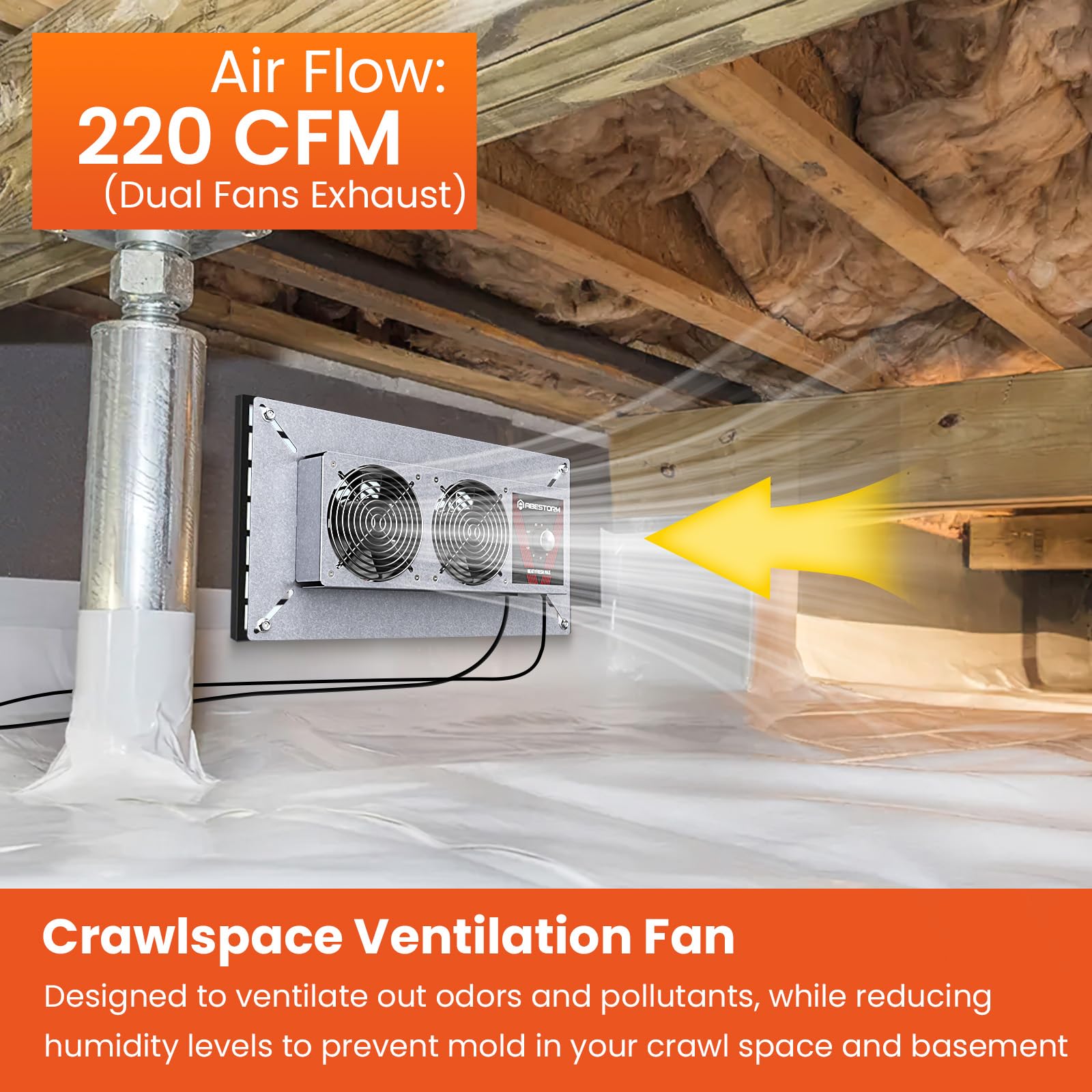 Abestorm Ventilador de ventilación Crawlspace con humidistato, ventiladores de ventilación de sótano con termostato de protección contra deshumidistato y congelación, ventilador de ventilación dual