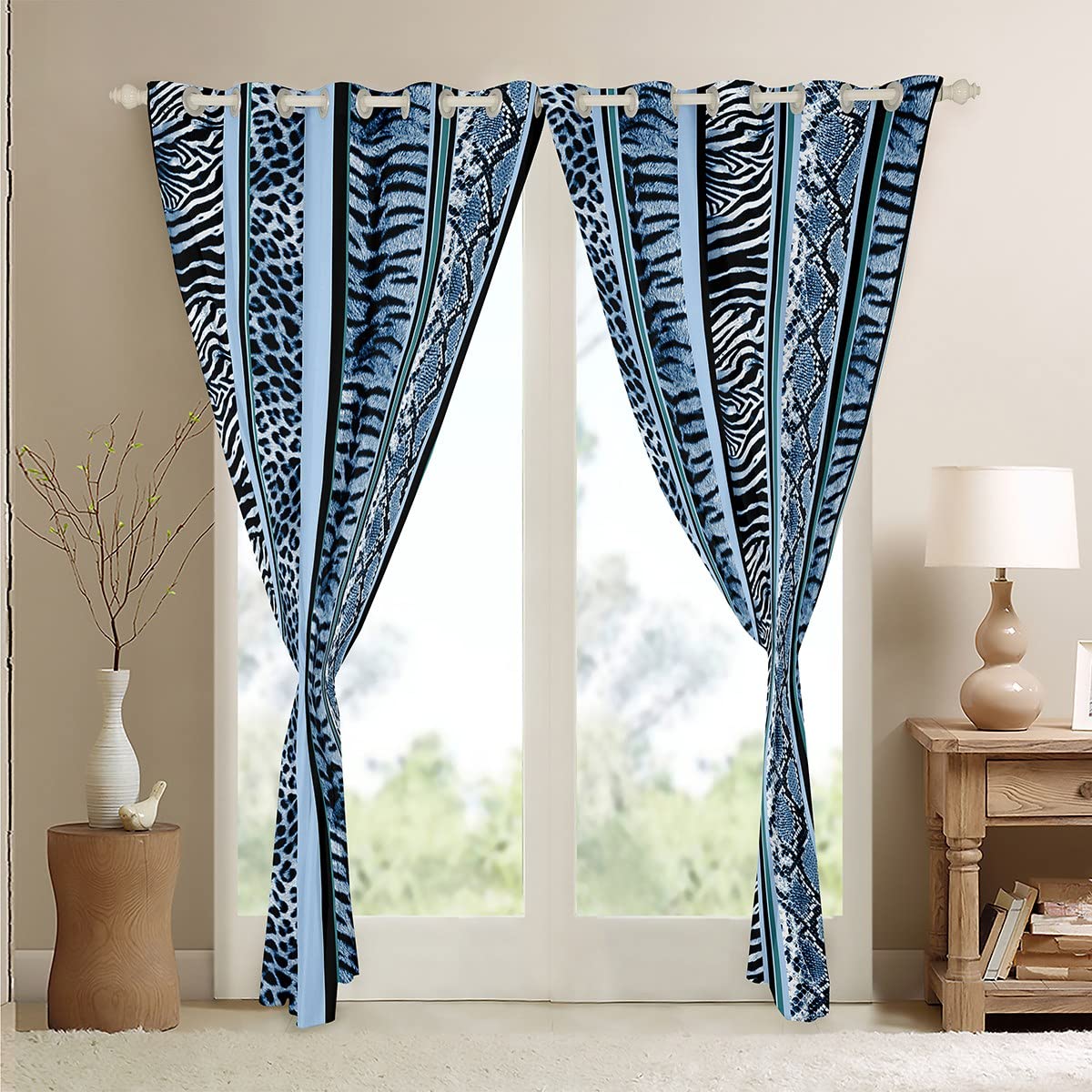 Loussiesd Leopard Window Drapes Cheetah Curtain Black Blue Leopard Zebra Tiger Snake Fur Window Curtains for Bedroom Living Room Kids Africa Wild Animal Window Treatments,W46*L54 - Image 4