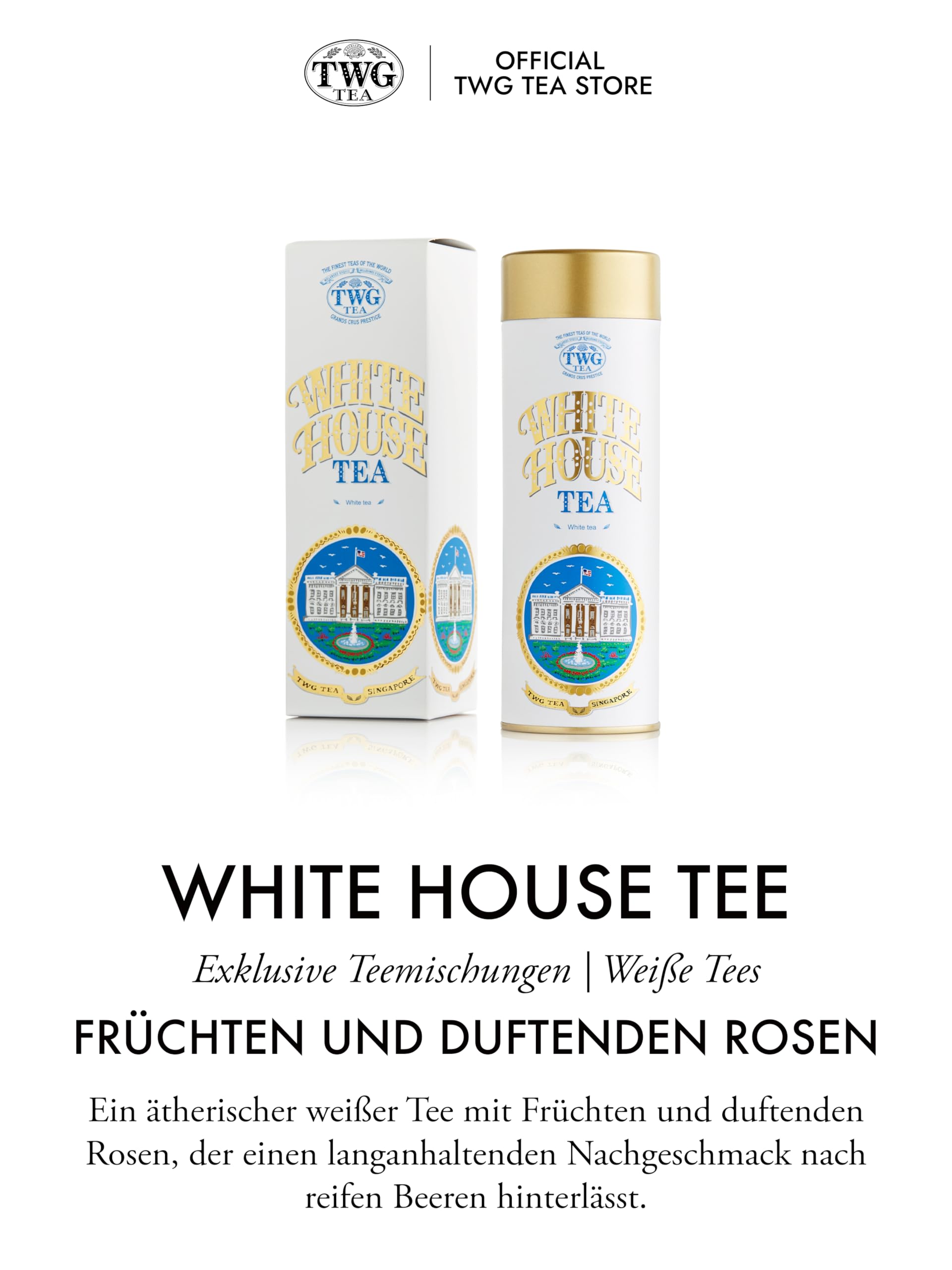 TWG Tea | White House Tea | Weißer Tee | Rosenblätter | Haute Couture Dose, 50G | Geschenkset