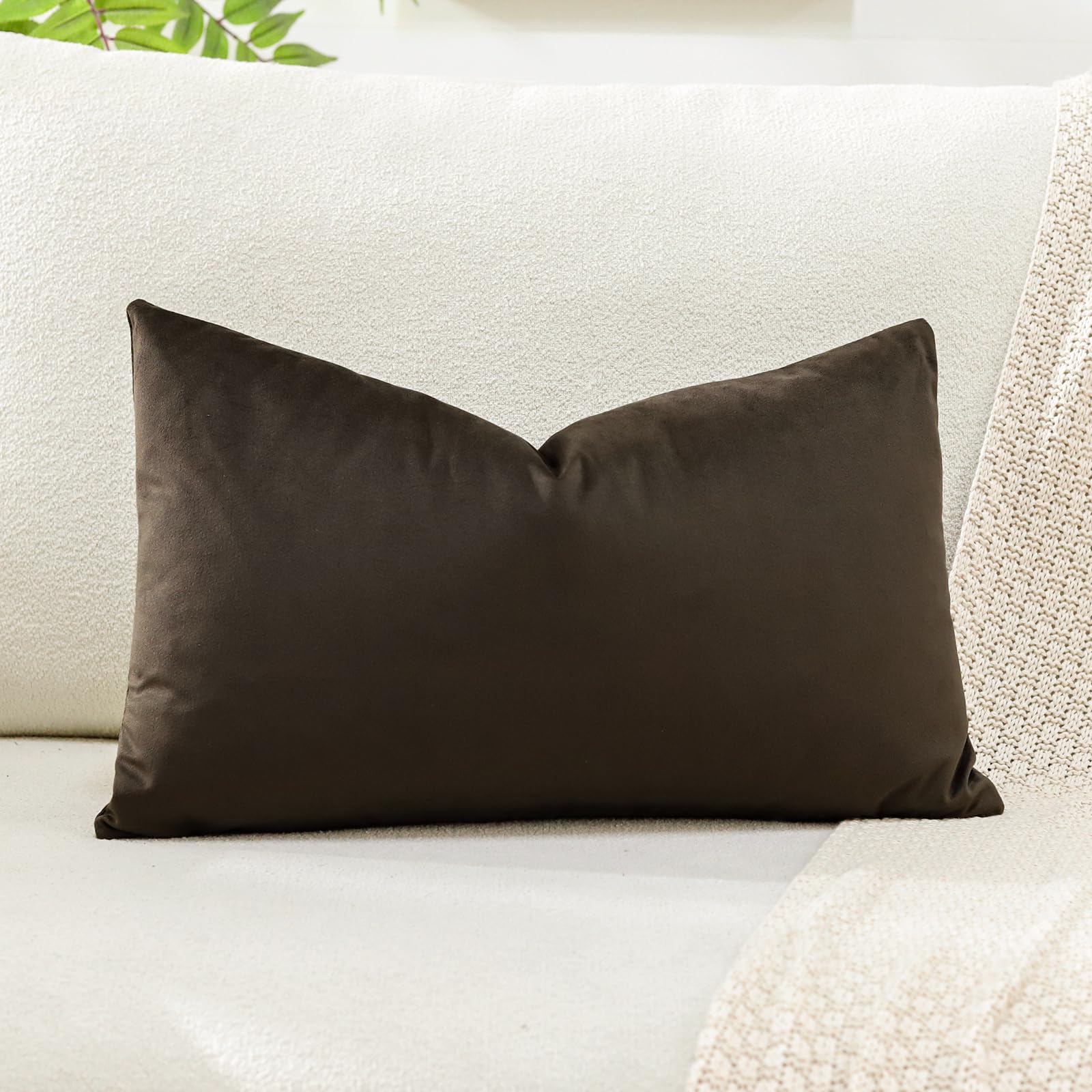 Artscope Luxury Velvet Cushion Covers Decorative Rectangle Pillowcases Soft Solid Cushion Cases for Couch Sofa Bedroom Car Decor 40x60cm Chocolate Brown - Image 2