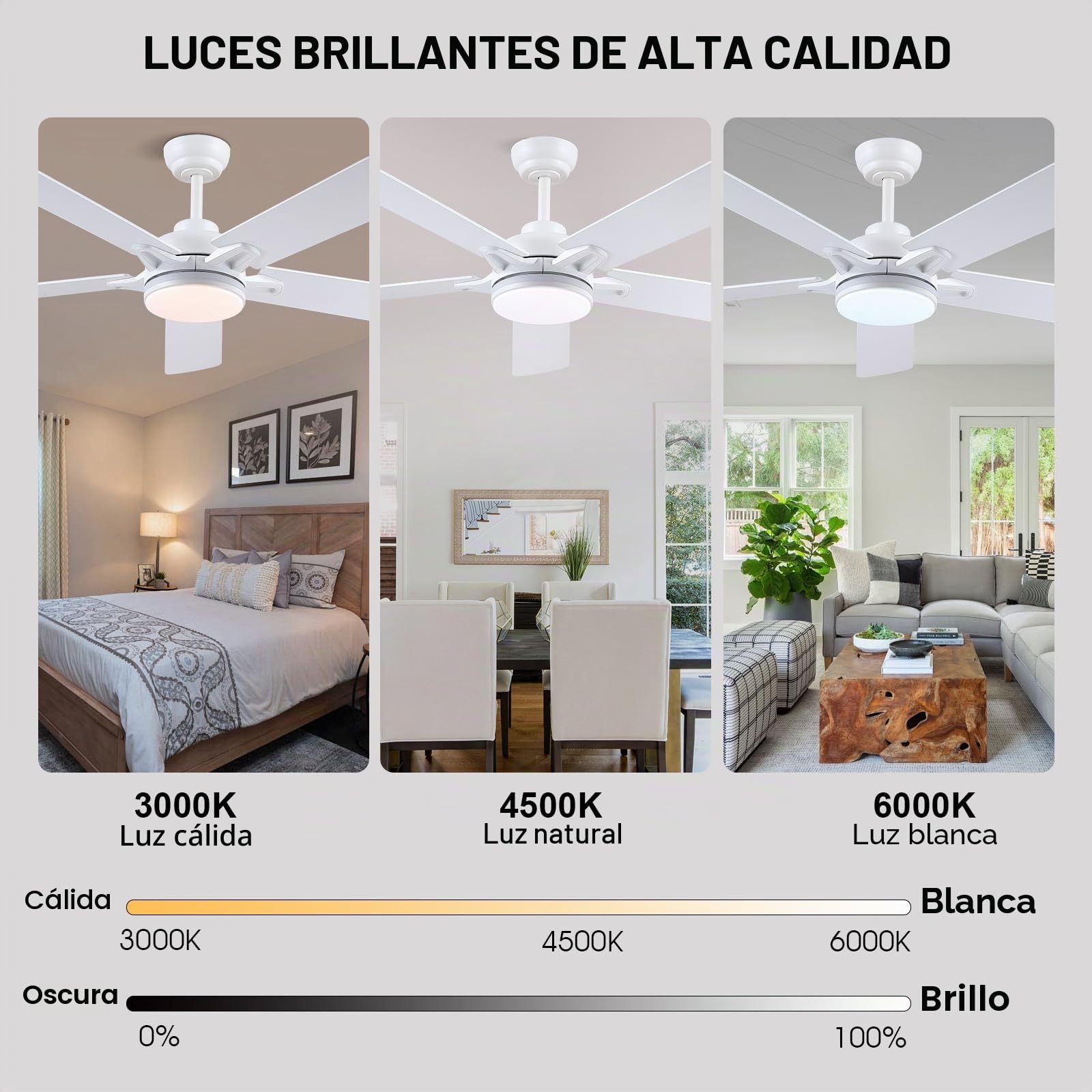Kviflon RGB Ventilador de Techo con Luz Silencioso 132 cm, Modernos Ventiladores de Techo con Mando a Distancia y APP para Dormitorio Salon, Motor dc Reversible, LED Regulable, Aspas de Madera, Blanco