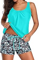 AquaEve Women's Blouson Tankini Swimsuit with Shorts - Modest 2-Piece Bathing Suit for Tummy Control & Full Coverage