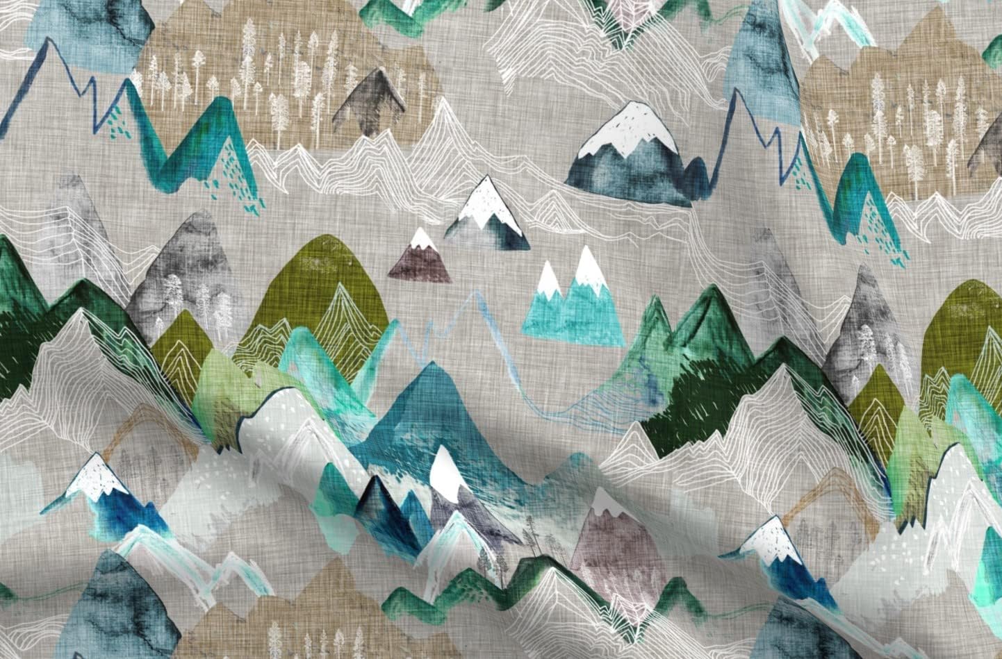 Spoonflower Fabric - Call Mountains Olive Micro Mountain Woodland Printed on Upholstery Velvet Fabric Fat Quarter - Upholstery Home Decor Bottomweight Apparel