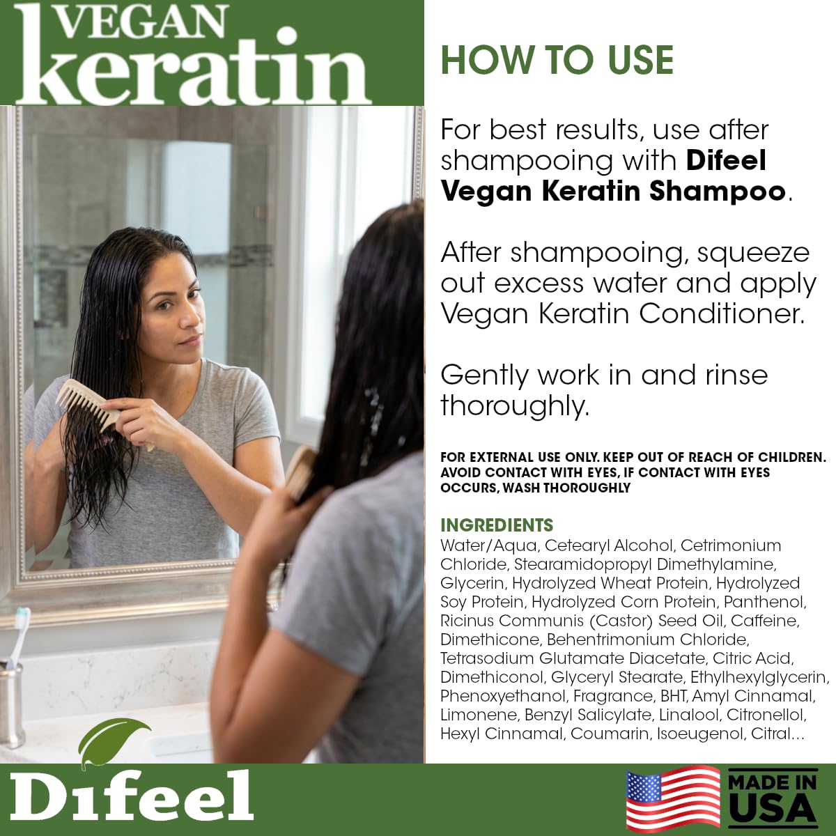 Amazon.com : Difeel Vegan Keratin Anti Frizz Conditioner 33.8 oz
