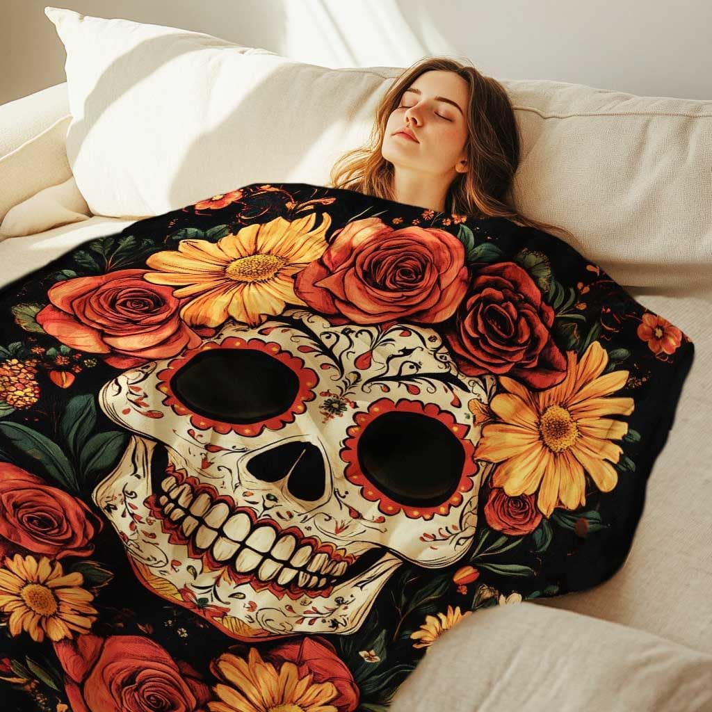 Sugar Skull Throw Blanket, Sugar Skull Gifts for Women, Day of The Dead Blanket, Soft Cozy Mexican Lightweight Fleece for Couch and Bed Room Decor, 60x80 Inches, 310 GSM, Single Side Printed