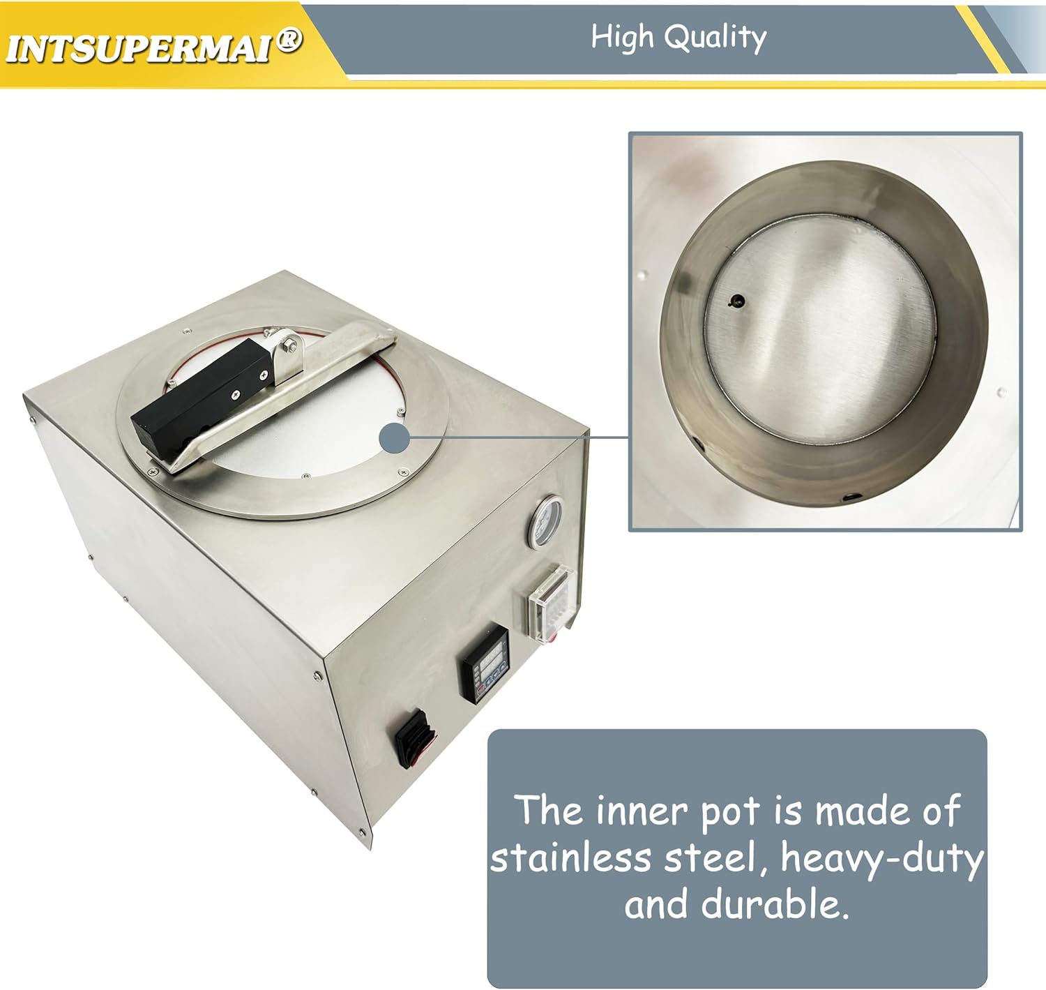 INTSUPERMAI Auto Release Pressure Cooker - 500W Lab Pressure Cooker with Triple Safety Valve, 110V for Bubble-Free Resin Curing (Stainless Steel)​