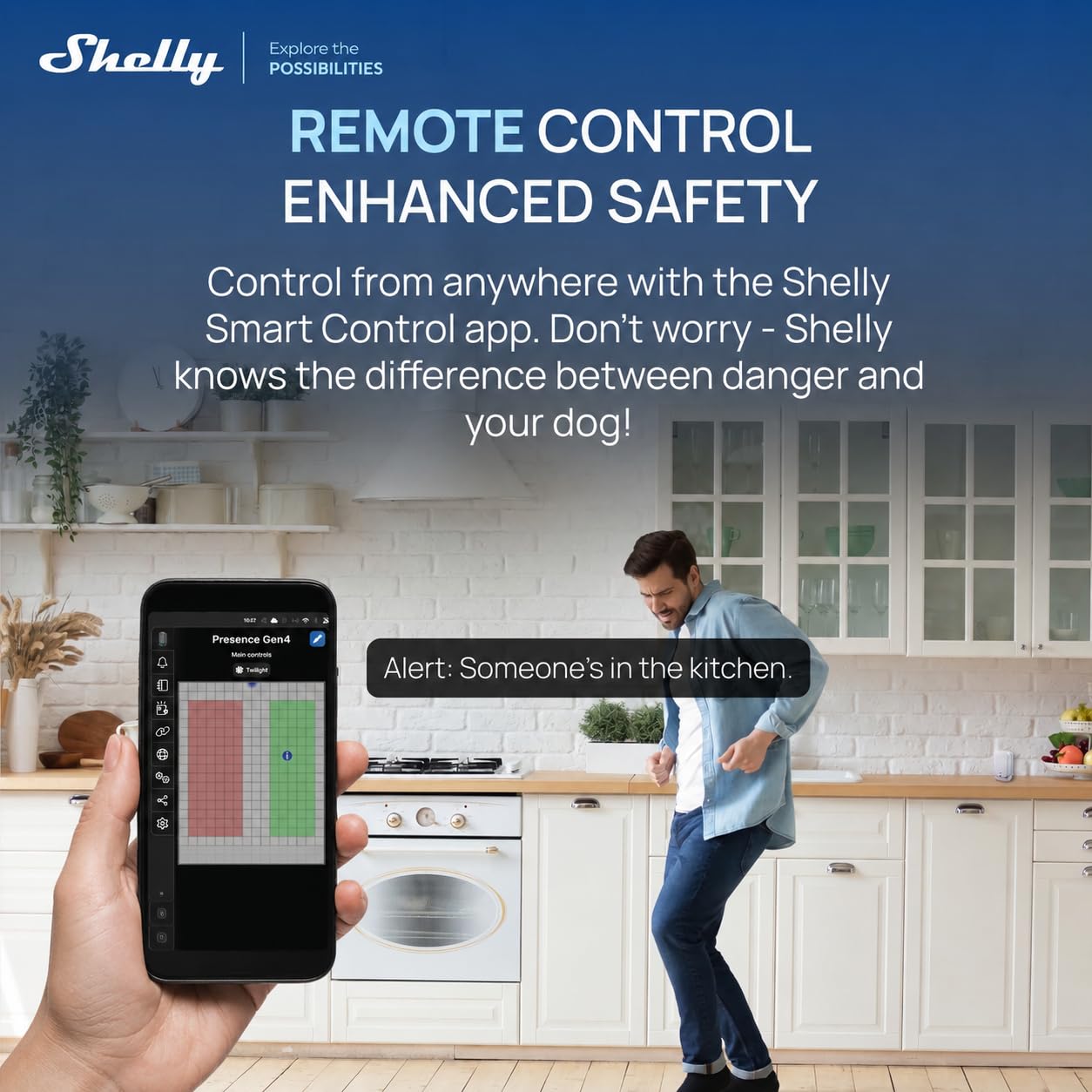 Shelly Presence Gen4 Weiß - WLAN mmWave Radar Präsenzsensor & Anwesenheitssensor, 6 Personen & 10 Erkennungszonen, 42 m² Reichweite, Lichtsensor, Zigbee, Matter, Home Assistant, Alexa & Google