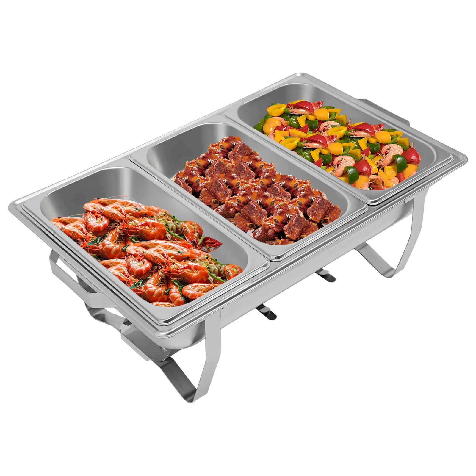 Set scaldavivande con tre scomparti in acciaio inox, per ristoranti, buffet, hotel, caffetterie, cerimonie di matrimonio