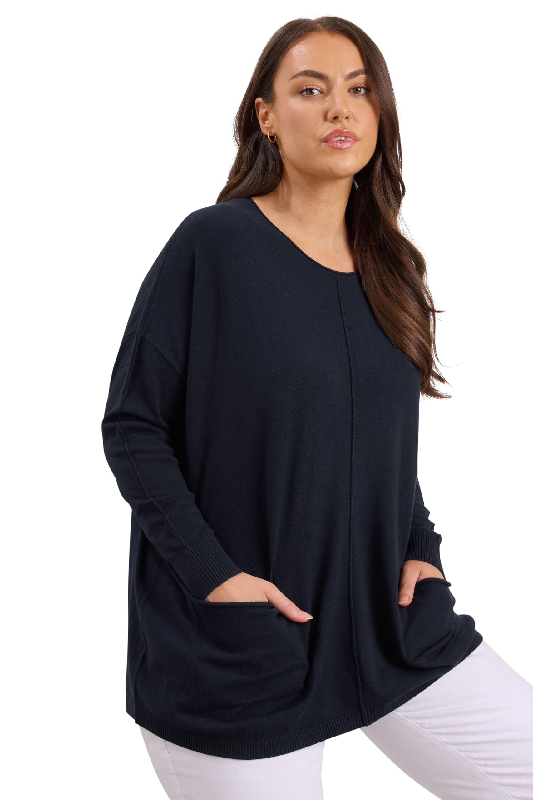 Evans Women's Navy Curve Blue Soft Touch Front Seam Jumper - Plus Size Curve