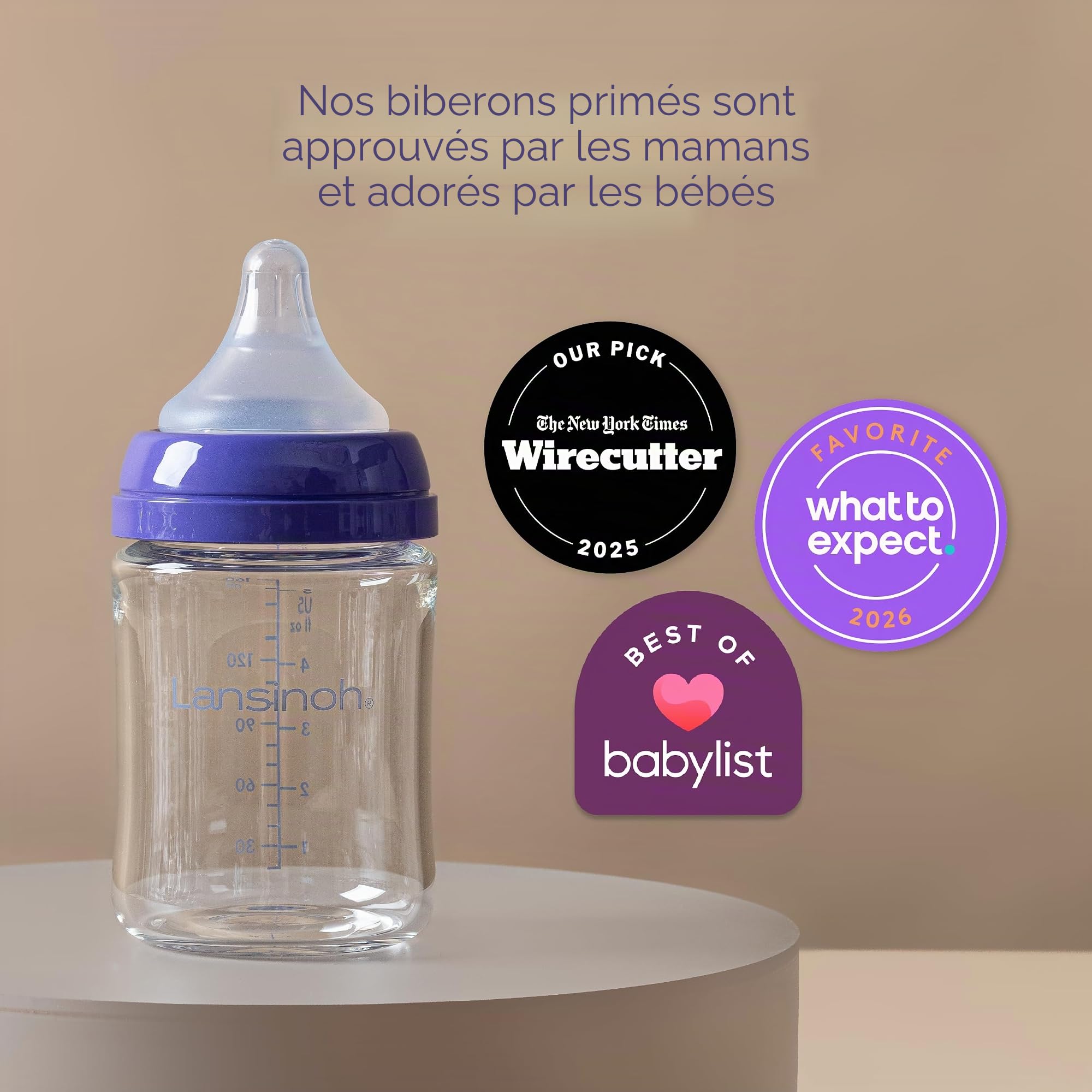 Lansinoh Lot de 4 biberons en verre anti-colique, 236,8 g, pour l'alimentation, essentiels pour bébé, comprend 4 tétines à débit moyen, taille M