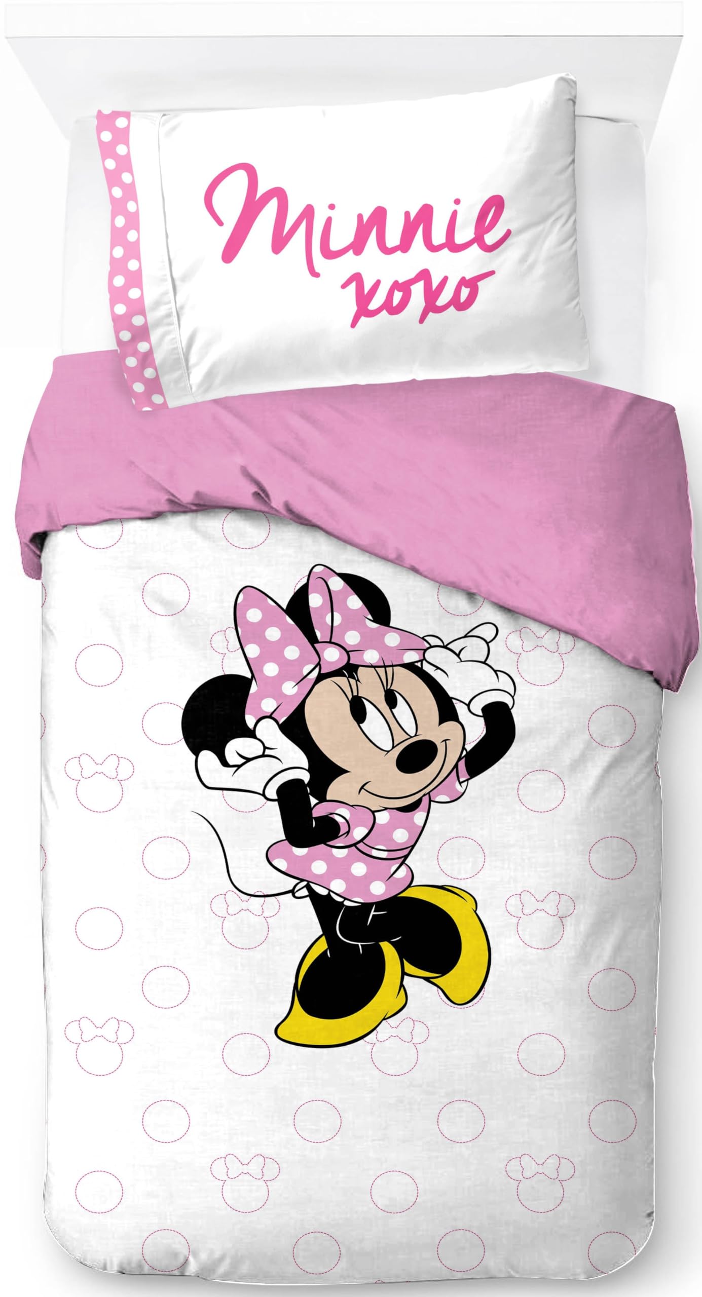 Housse de couette Minnie Mouse 100% coton lit simple avec taie d'oreiller 50x70