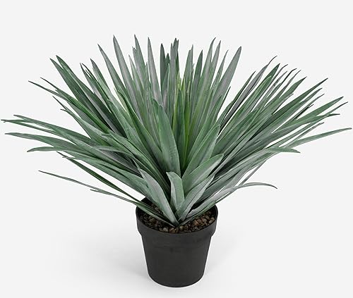 SUNPRAIRIE Planta de agave artificial de 27 pulgadas de alto en maceta negra con guijarros de piedra real, 126 hojas realistas. Plantas artificiales
