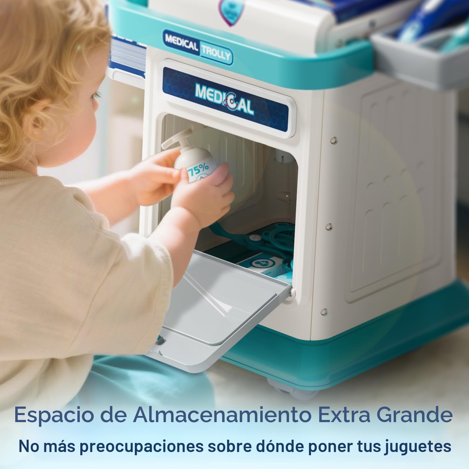 Lehoo Castle Maletin Medico Juguete, Kit Medico Infantil, Kit Doctora con Carrito, Regalos para Medicos con Luces y Sonido, Juguetes Niños 3 Años(Azul)