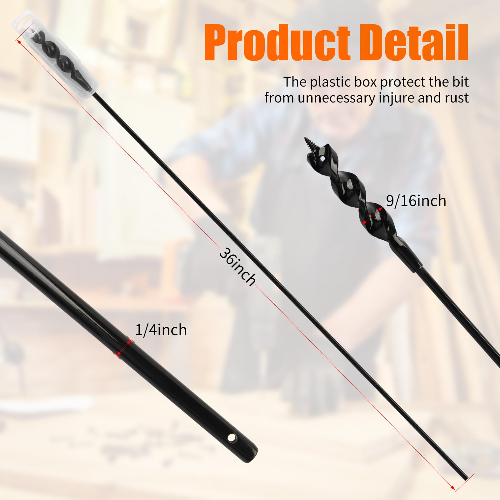 Broca flexible para tirar de alambre, 9/16 pulgadas x 36 pulgadas, broca de instalación extendida – vástago de 1/4 pulgadas