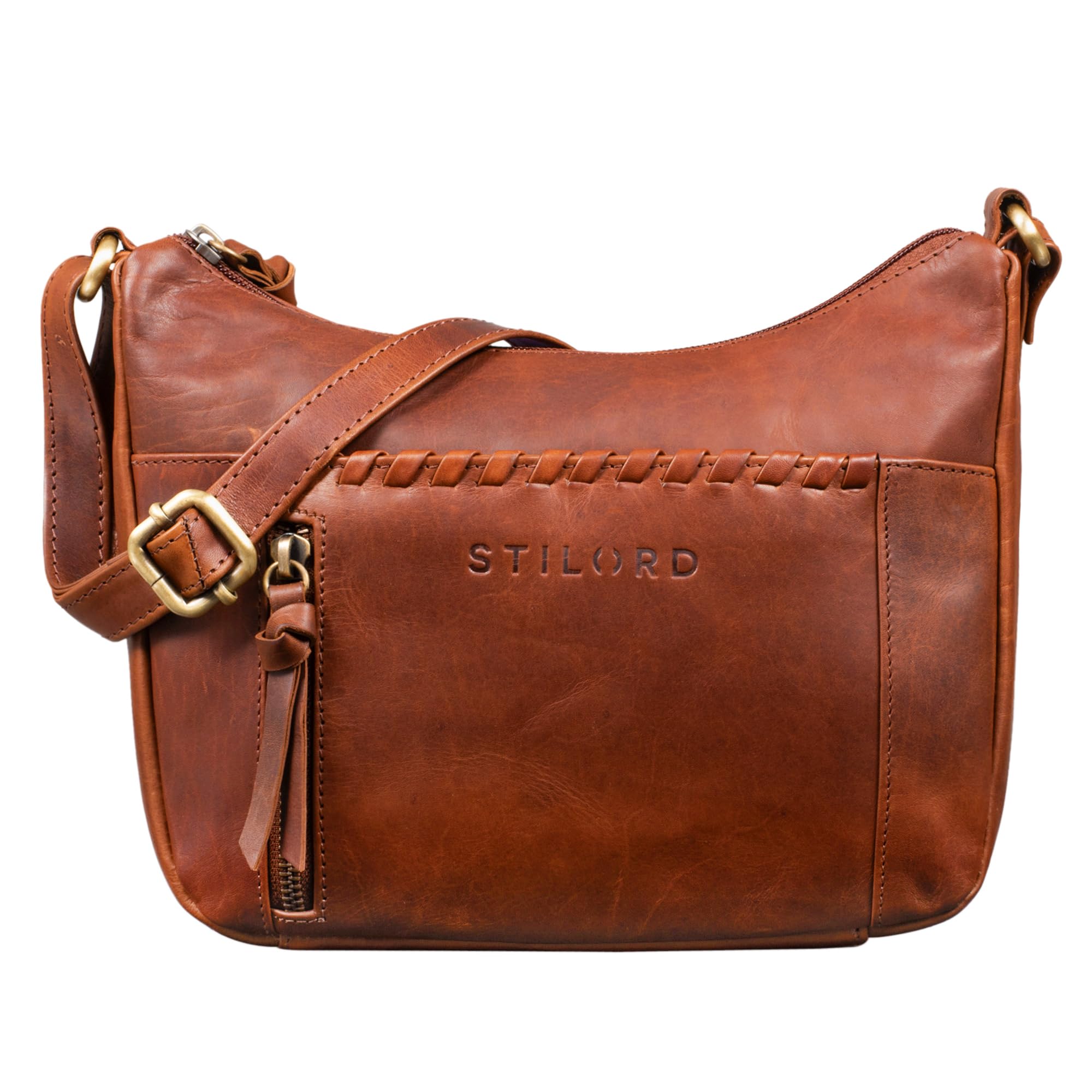 STILORD "Nia" Borsa a Tracolla Donna in Vera Pelle Piccola Borsa a Mano Signora Vintage Borse da Sera Crossbody Bag Borsetta Donne Cuoio Autentico Colore:porto - cognac