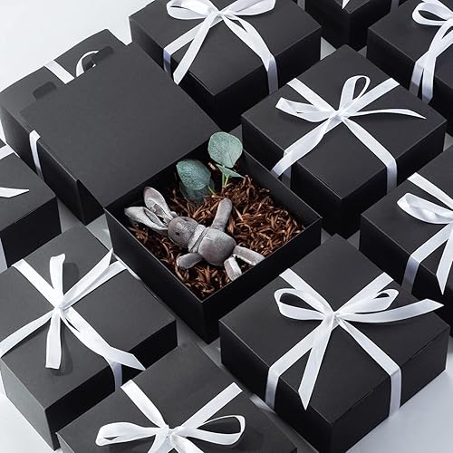Miniatura 5 de Paquete de 12 cajas de regalo con tapas, cajas de regalo negras a granel con cinta de lazo blanco, caja de propuesta de dama de honor para regalos,