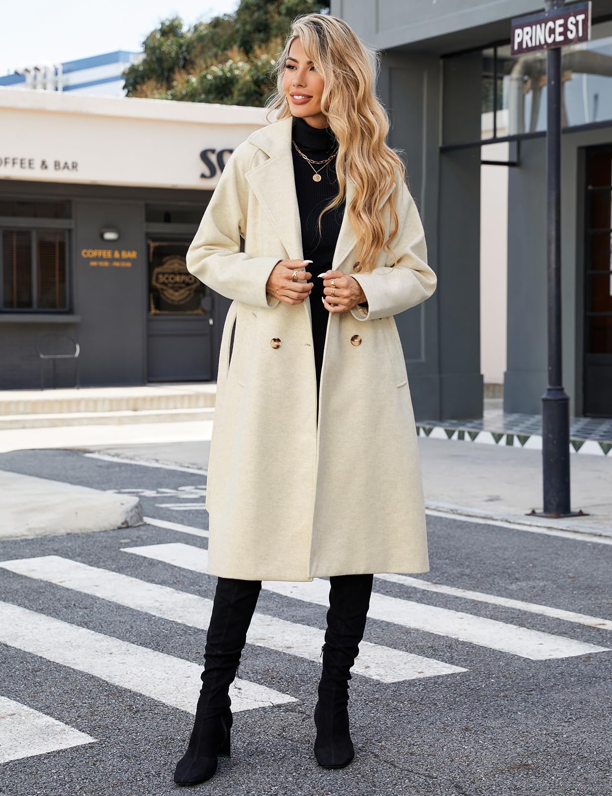 Yuson Girl Abrigo Mujer Invierno Clásico Doble Botonadura Abrigo Largo Cálido Elegantes Abrigos con Cuello de Solapa Otoño Invierno Ligero Trench con Cinturón y Bolsillos