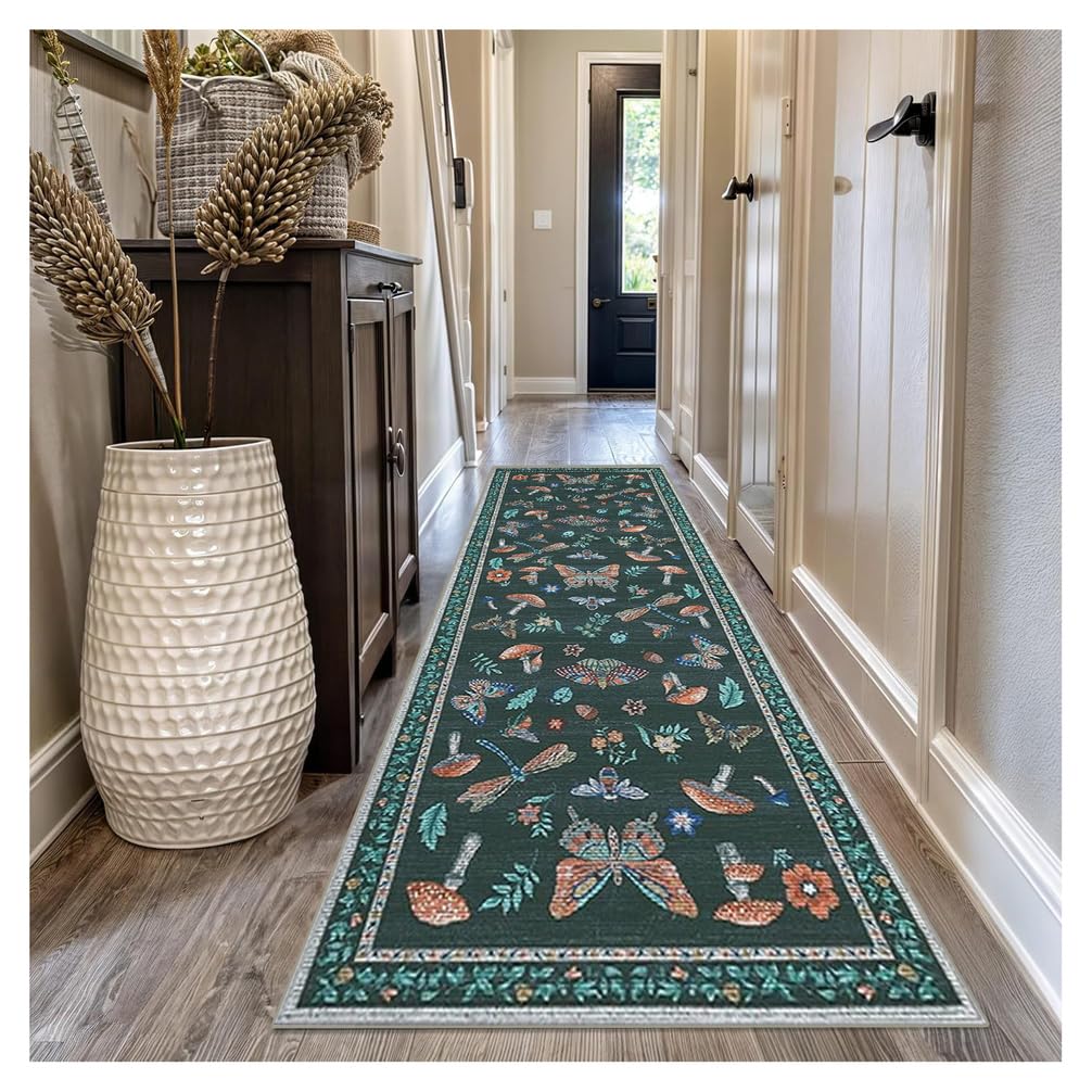 Paillasson entrée long 120x600cm antidérapant lavable vert foncé