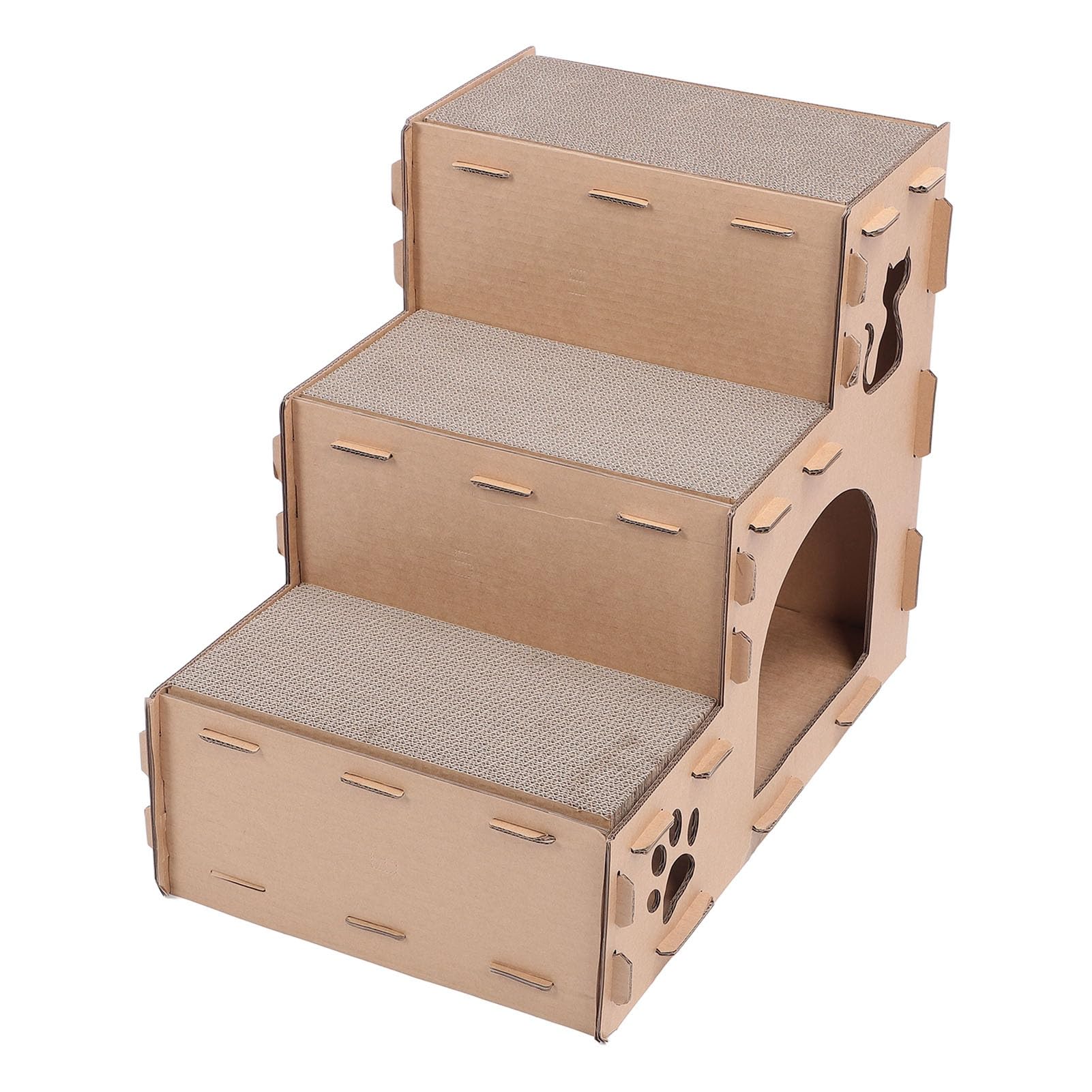 Tiragraffi per Gatti in Cartone Ondulato, 63 X 52 X 38 Cm, con Lettino Pieghevole, Design a Scomparsa, per Gatti da Interni, Gattini, Riposano, Giocano a Graffiare