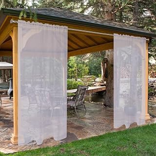 SpaceDresser Waterproof Outdoor Sheer Curtains for Patio - 2 Panels Rod Pocket Indoor Voile Sheer Curtain for Living Room,52W x 84L inch, Silver Grey