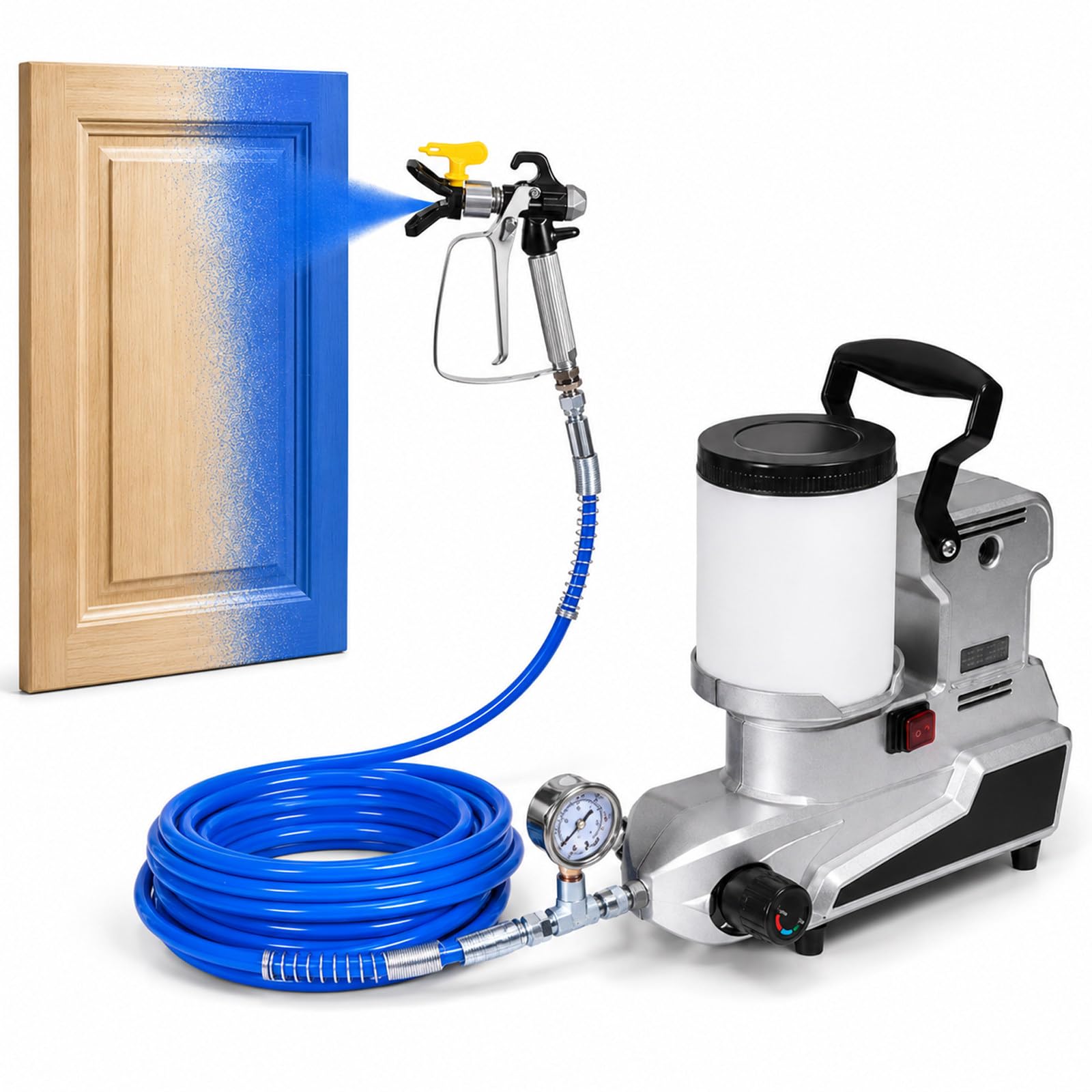 Agregat Malarski Airless 1600W, 300 Bar, 2,5 L/min, Zbiornik 2L, Wąż Wysokociśnieniowy 5m do Malowania Ścian, Sufitów, Mebli, Ogrodzeń i Elewacji