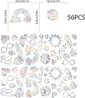 Vista 2 de PLIGREAT 56 calcomanías de ventana de hojas de arco iris, calcomanías estáticas de verano para ventana, a prueba de golpes, calcomanías de alerta