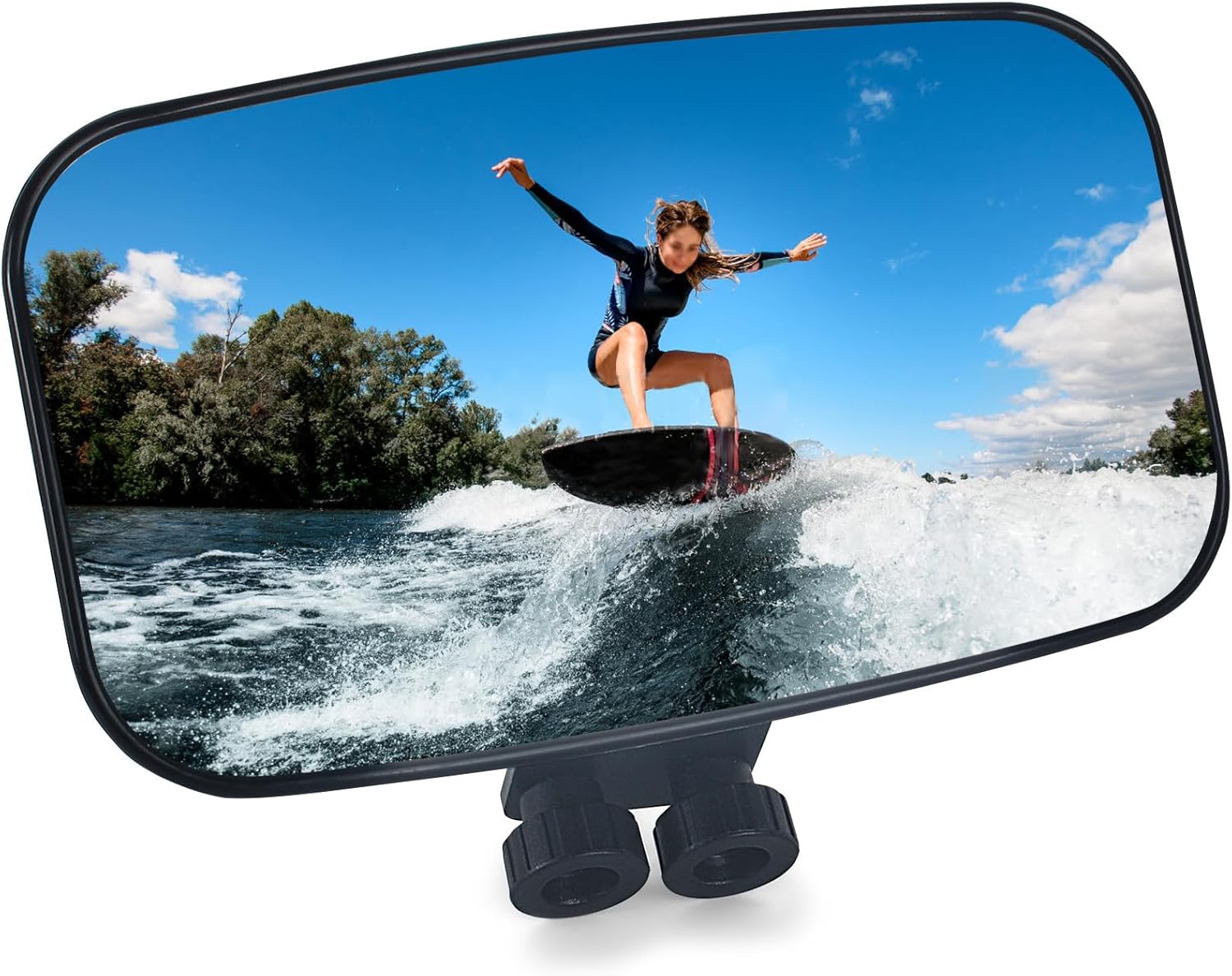 Universal Marine Mirror 4.3" x 11", Boat Rearview Mirrors, Upgrade UTV Wide-angle Convex Rear View Mirror for Ski Boats, Speedboat,Pontoon Boat, Watercraft Surfing and Automotive Interior - Black
