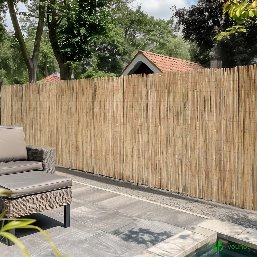 vounot Pudel z naturalnej trzciny 140 x 300 cm, osłona w rolkach z mocowaniami, ochrona przed spojrzeniami, dekoracyjne ogrodzenie zewnętrzne, do ogrodu, na taras i balkon