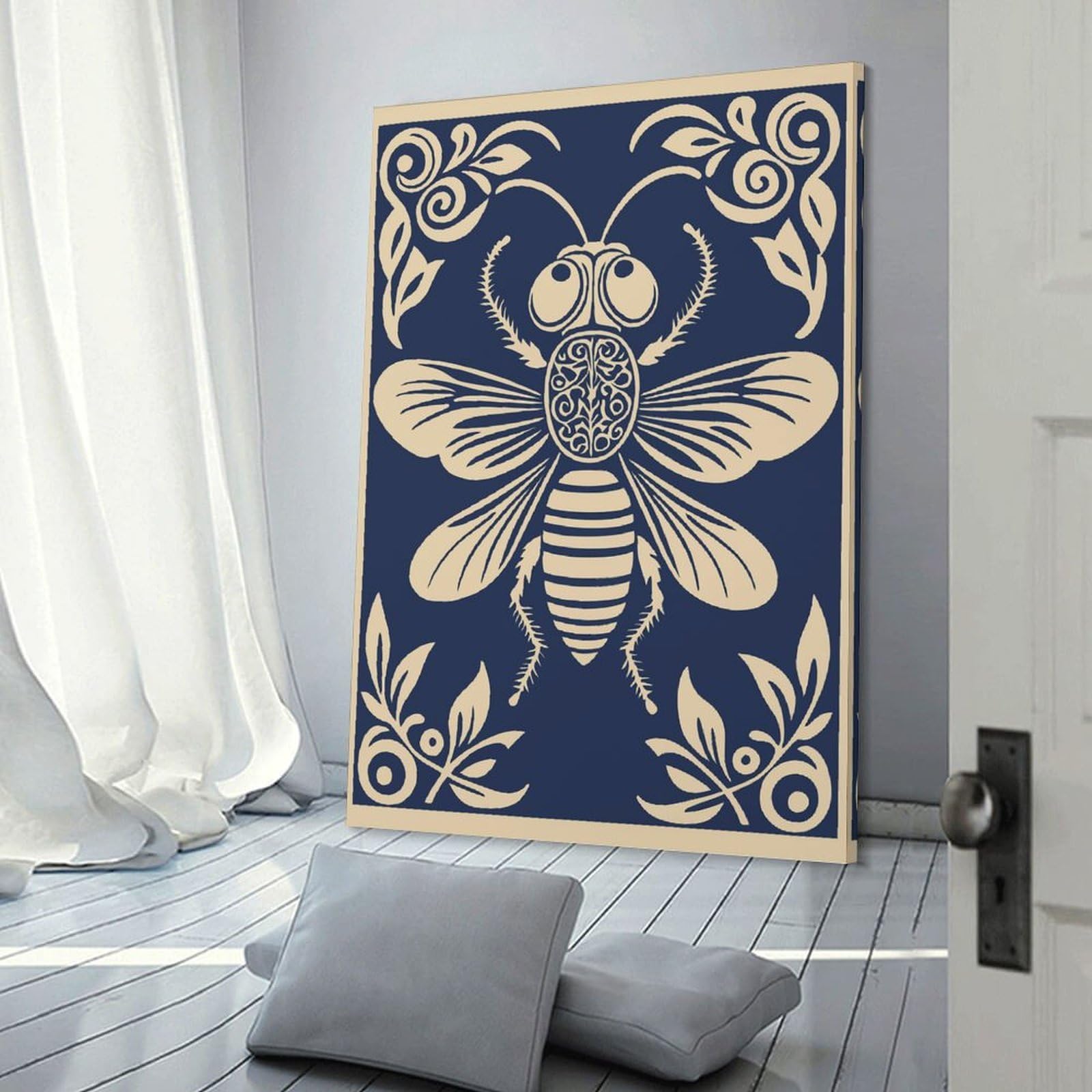 Junmoney Decorative Wall Artwork Stylized Bee Illustration, 08x12inch(20x30cm), for Calm Bedrooms, Home Corners Or Flats, An Easy Wall Refresh for Bedrooms