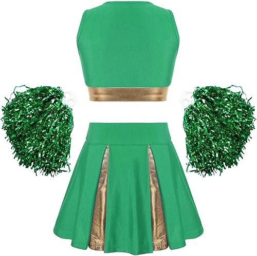 Miniatura 2 de FEESHOW Disfraz de líder de animadora para niñas, uniforme de animadora, camiseta sin mangas con falda plisada