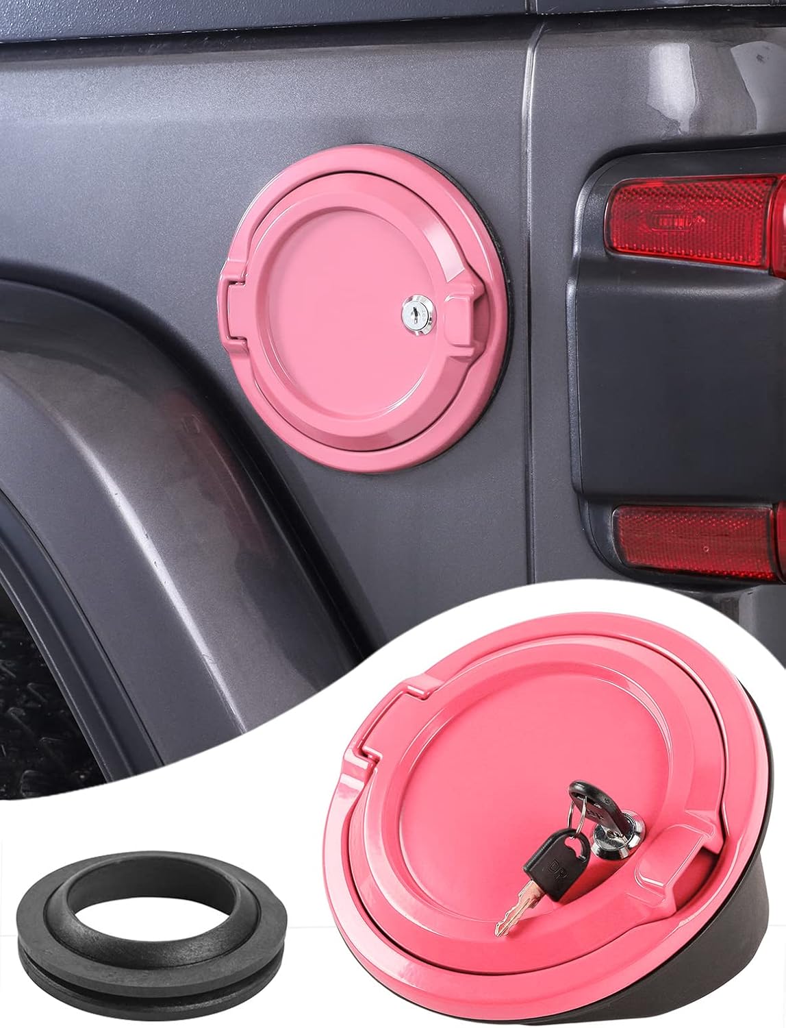 Savadicar Locking Gas Cap Cover, Fuel Tank Door with Lock Compatible with 2018-Present Jeep Wrangler JL JLU 4XE, ABS + Aluminum Alloy Construction, Exterior Accessories, Black