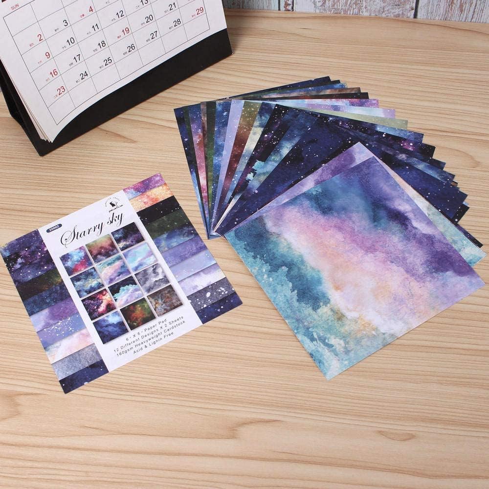 ZIIVARD 24 Sheets Starry Night Scrapbook Paper Single Side Scrapbooking Kit Decorative Craft Paper DIY Photo Album,6x6in