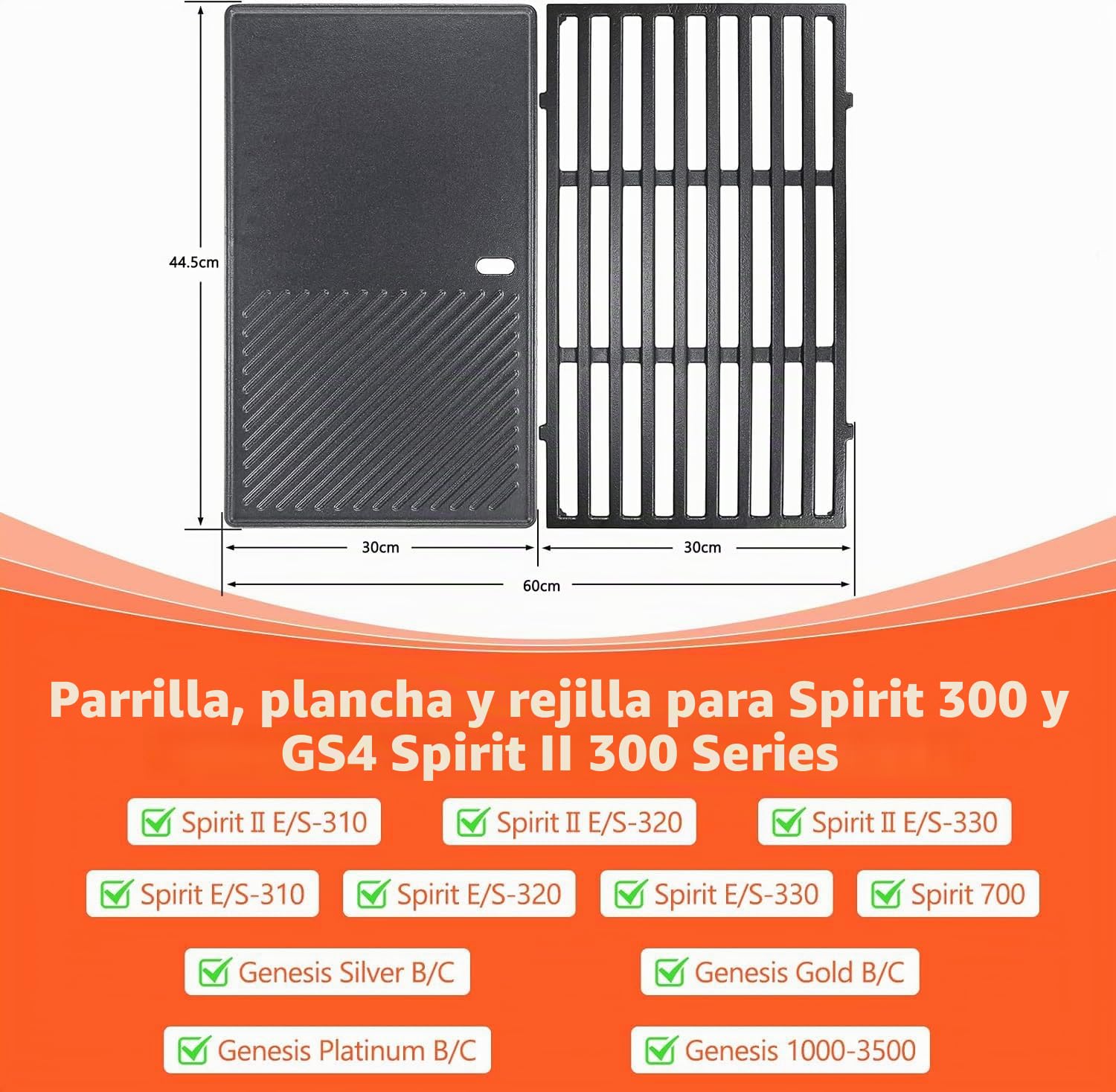 GFTIME 7638 - Parrilla y Placa Calefactora de Gas para Weber Spirit I II E310 E320 E330 S310 S320 S330 S320 S330 Series 2 piezas