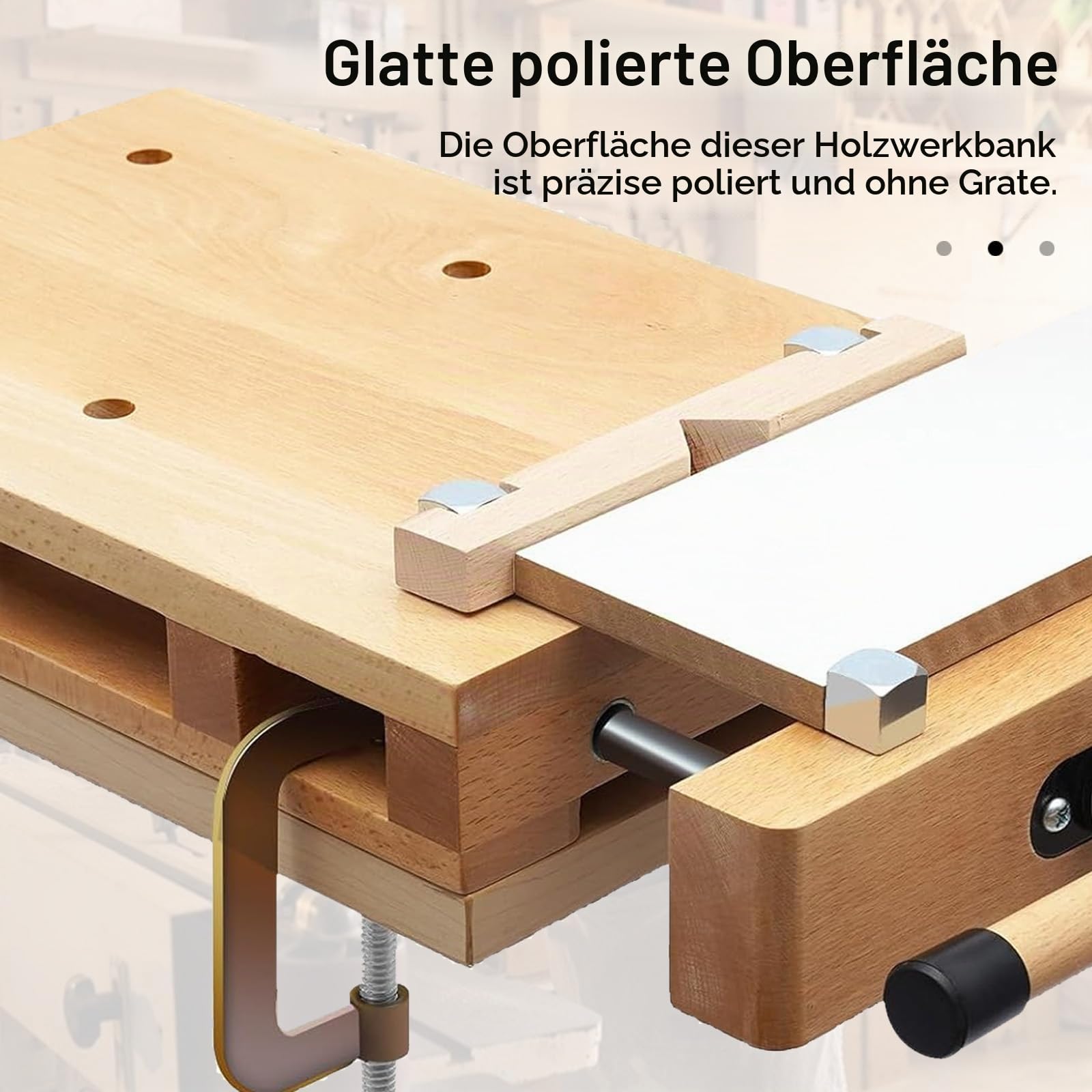 Tragbare Hobelbank, Mobile Werkbank 53x28x7 cm, Mini Werkbank aus Buchenholz Mobil Holz Schraubstock Workbench Arbeitstisch Werkstatt, Werktisch Holz für Klemmen und Hobeln