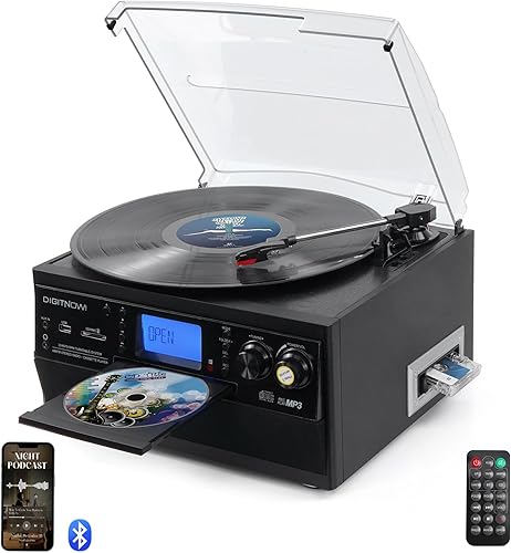 Tocadiscos Bluetooth 10 en 1 para discos de vinilo con altavoz, convertidor de vinilo LP a MP3, tocadiscos de 3 velocidades, reproductor de