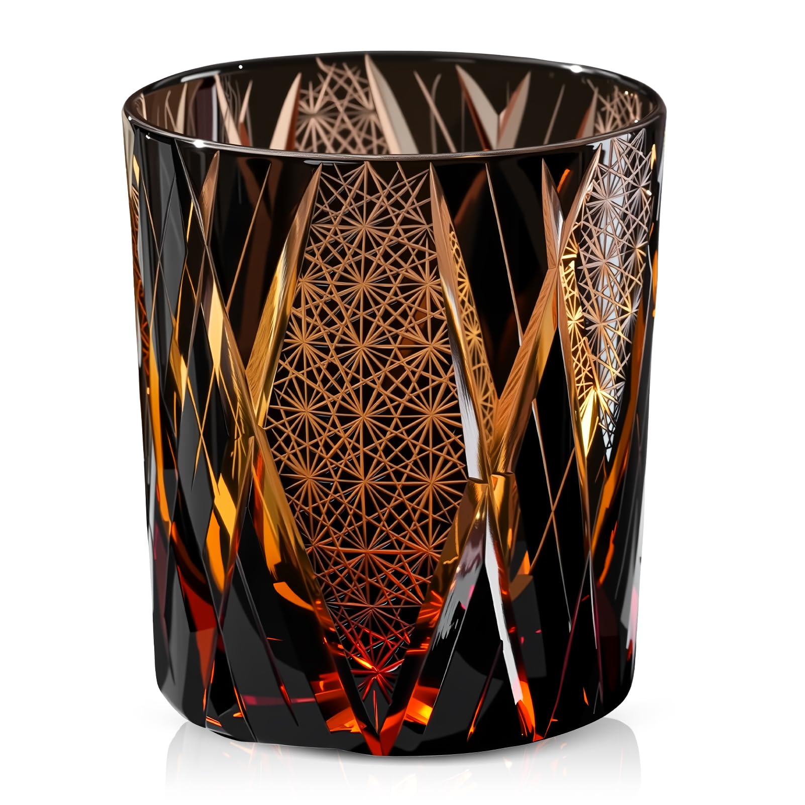 Bicchiere Whisky Giapponese Edo Kirico Kiku Tsunagi Cristallo - Degustazione Tumbler Regalo Uomo per Bourbon Scotch Cognac - Vetro Fatto a Mano Compleanno Idee Regalo - Cristalyn (Marrone, 250ml)