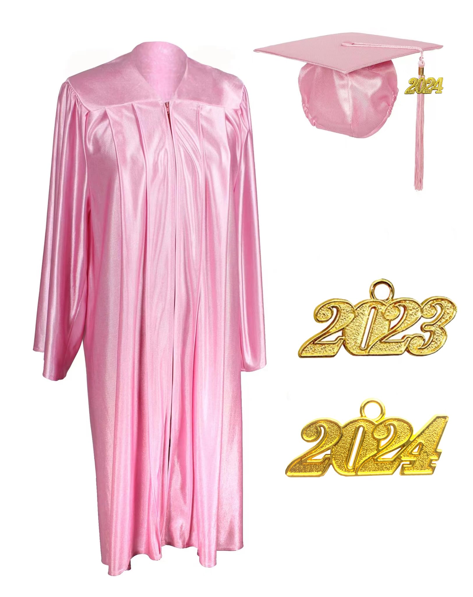 Unisex Adult Graduation Shiny Gown Cap Tassel 2024 2023 Year Charm Package