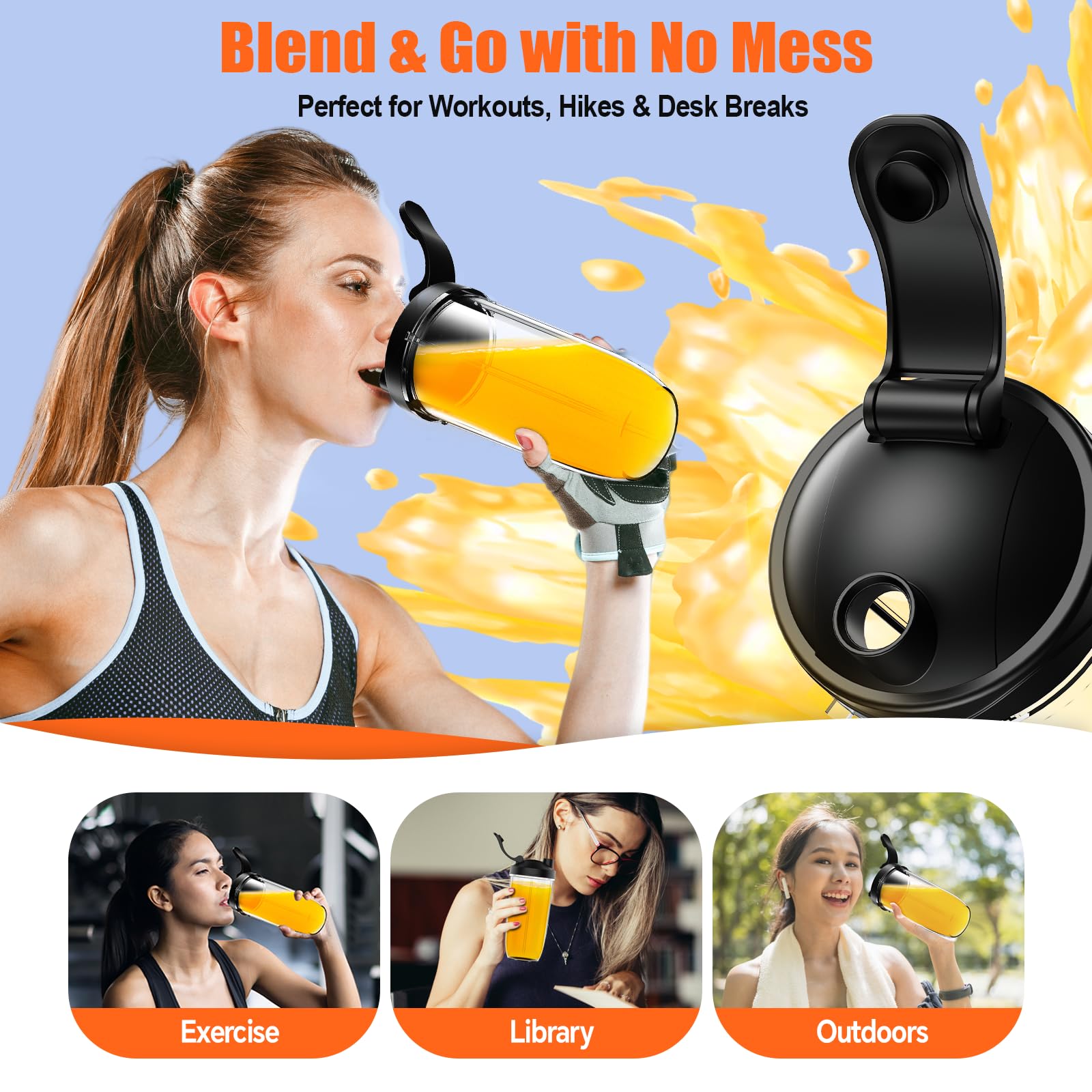 Mikser do smoothie, osobisty mikser kuchenny 1000 W z przenośnym kubkiem do smoothie z pokrywką, kubek do kawy 355 ml z hermetyczną pokrywką