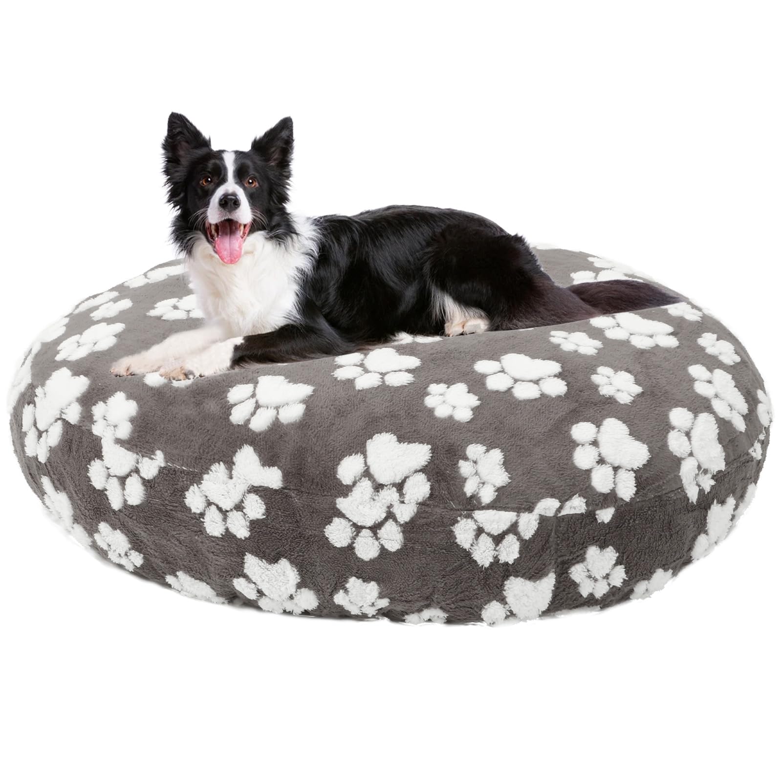 BOBASH Round Dog Bed Cover Replacement Washable Soft Pet Bed Cover Replacement Waterproof Beds Covers for Dog with Lovely Dogs Paw Print for Pet Puppy Rest Covers Only(114CM)