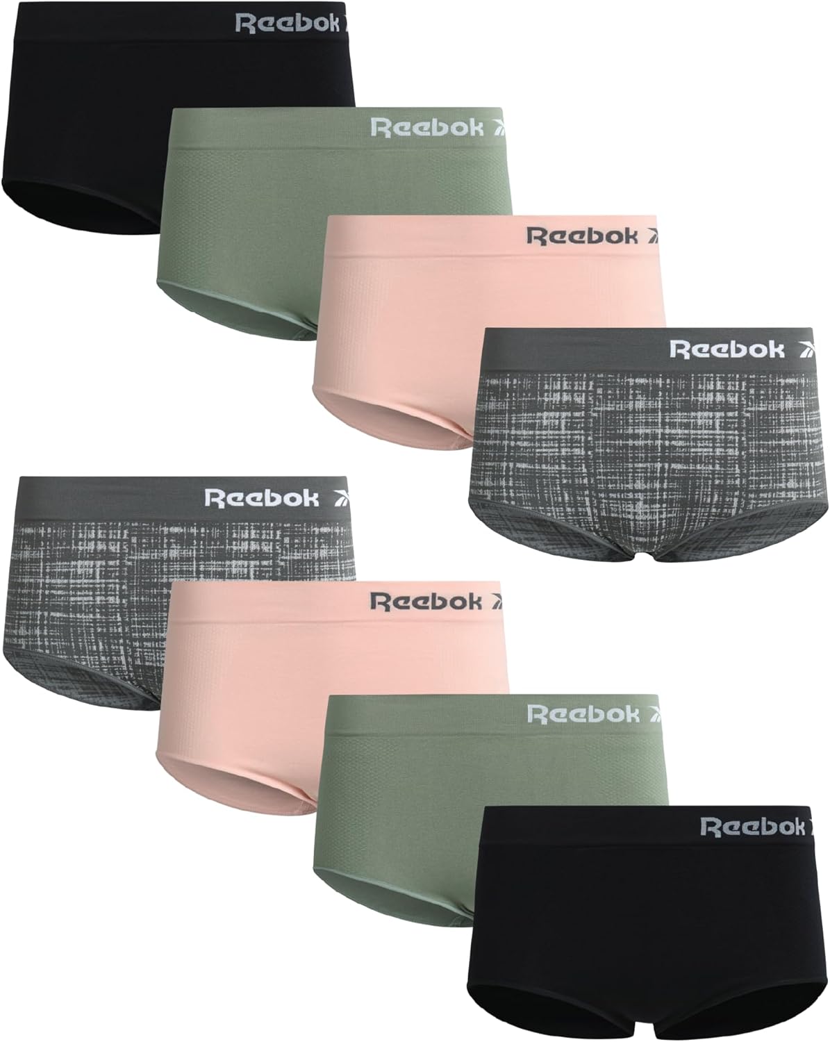Reebok Womens Briefs Underwear - 8 Pack Stretch Performance Seamless Panties for Women Boy Shorts Underwear Pack