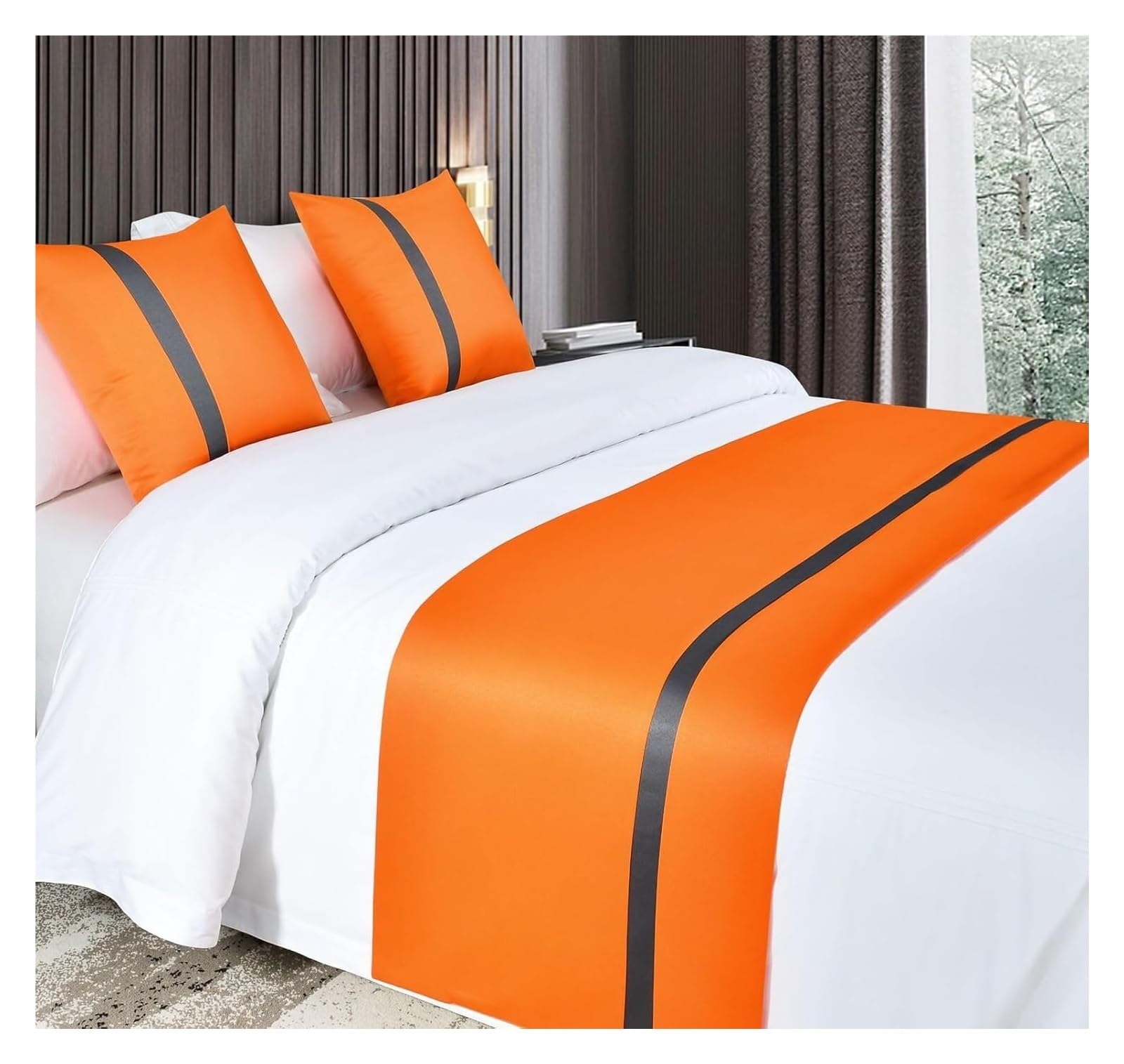 JFGCTYHXY Bed linen throws, Soft Bed Runner Purple Silky Satin Bedspread Solid Color Home Bedding Decor Scarves Fashion End Scraf(Oranje,50 * 240cm for 180cm Bed)